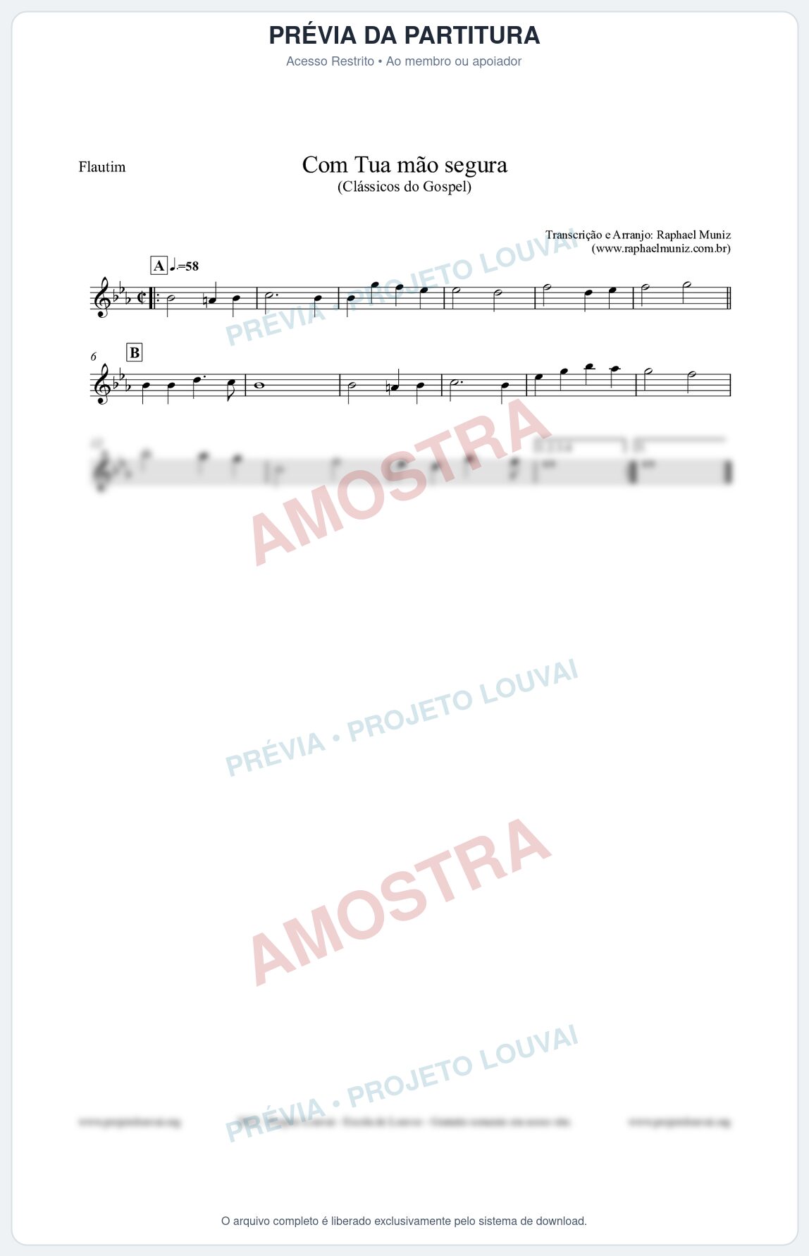 Prévia protegida da primeira página da partitura Partitura para Flautim - Com tua mão segura - Harpa Cristã nº33 - Clássicos do Gospel