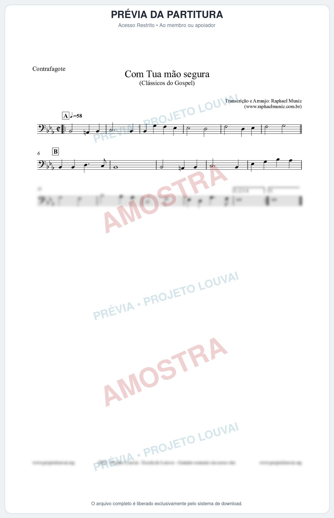 Prévia protegida da primeira página da partitura Partitura para Contrafagote - Com tua mão segura - Harpa Cristã nº33 - Clássicos do Gospel