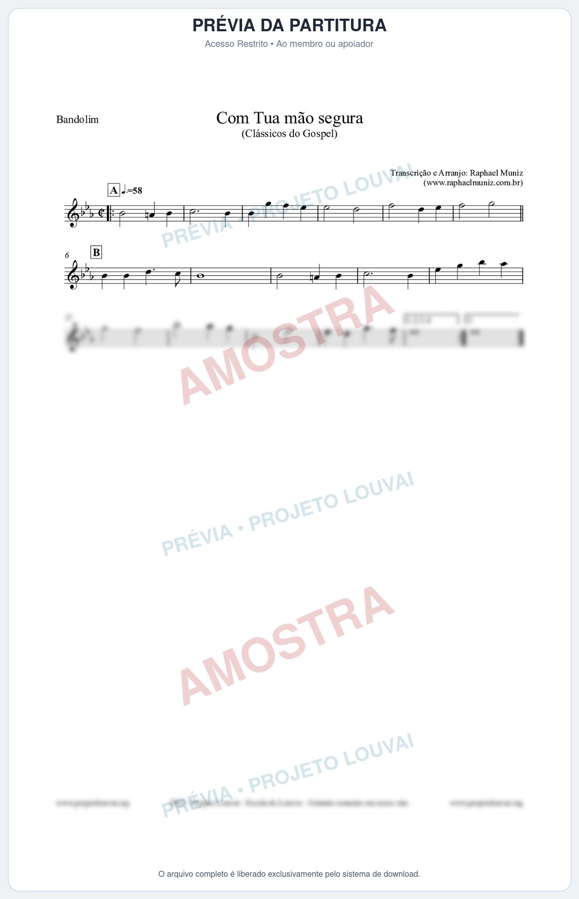 Prévia protegida da primeira página da partitura Partitura para Bandolim - Com tua mão segura - Harpa Cristã nº33 - Clássicos do Gospel