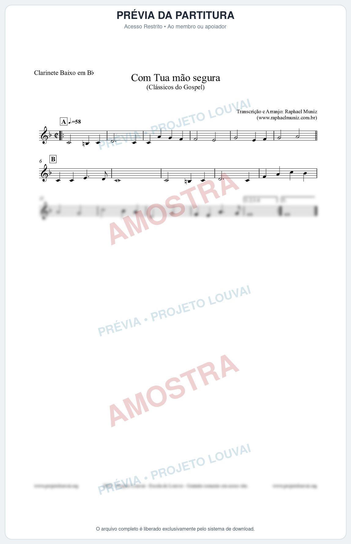 Prévia protegida da primeira página da partitura Partitura para Clarinete Baixo em Bb - Com tua mão segura - Harpa Cristã nº33 - Clássicos do Gospel