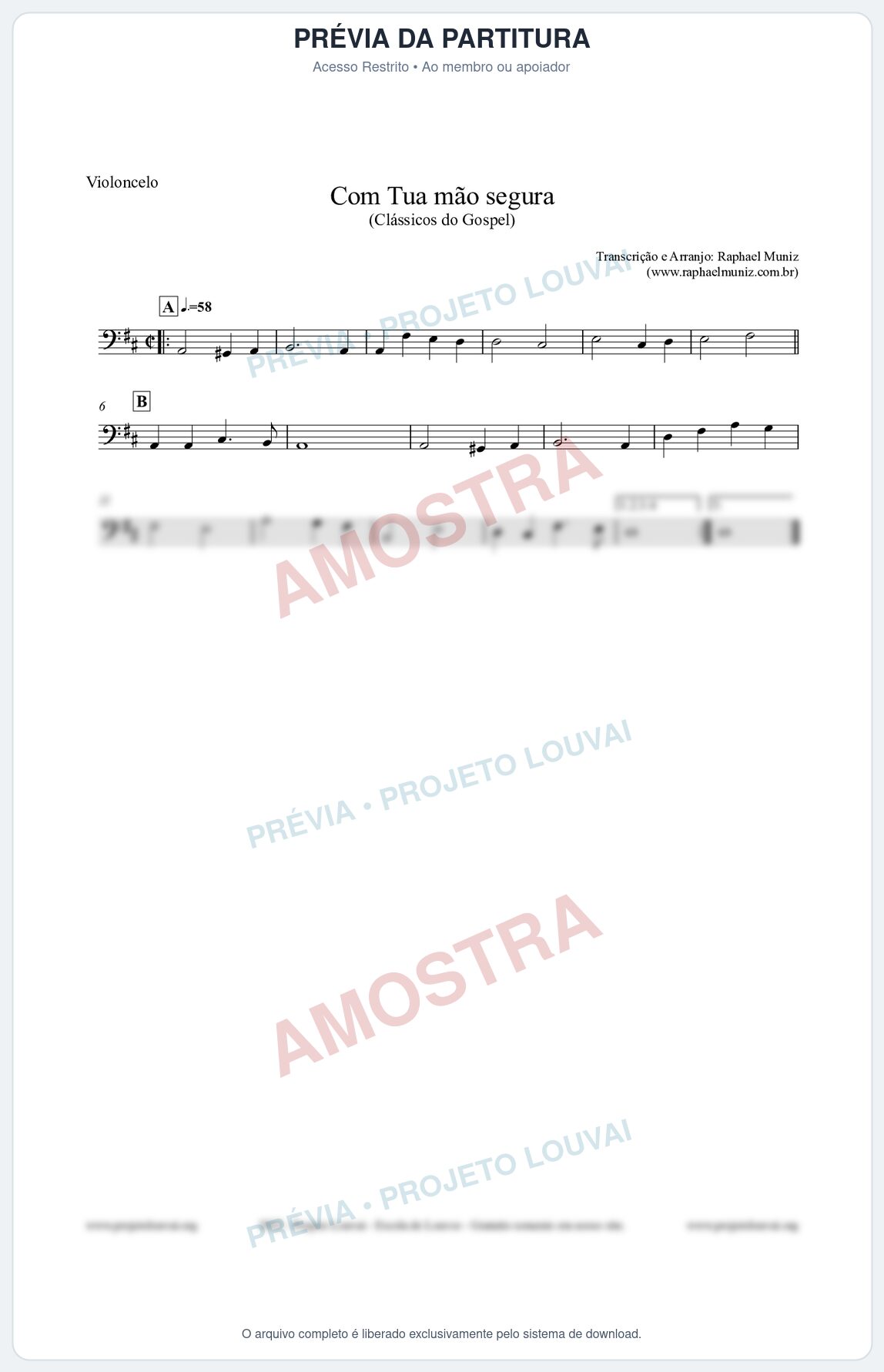 Prévia protegida da primeira página da partitura Partitura para Violoncelo - Com tua mão segura - Harpa Cristã nº33 - Clássicos do Gospel