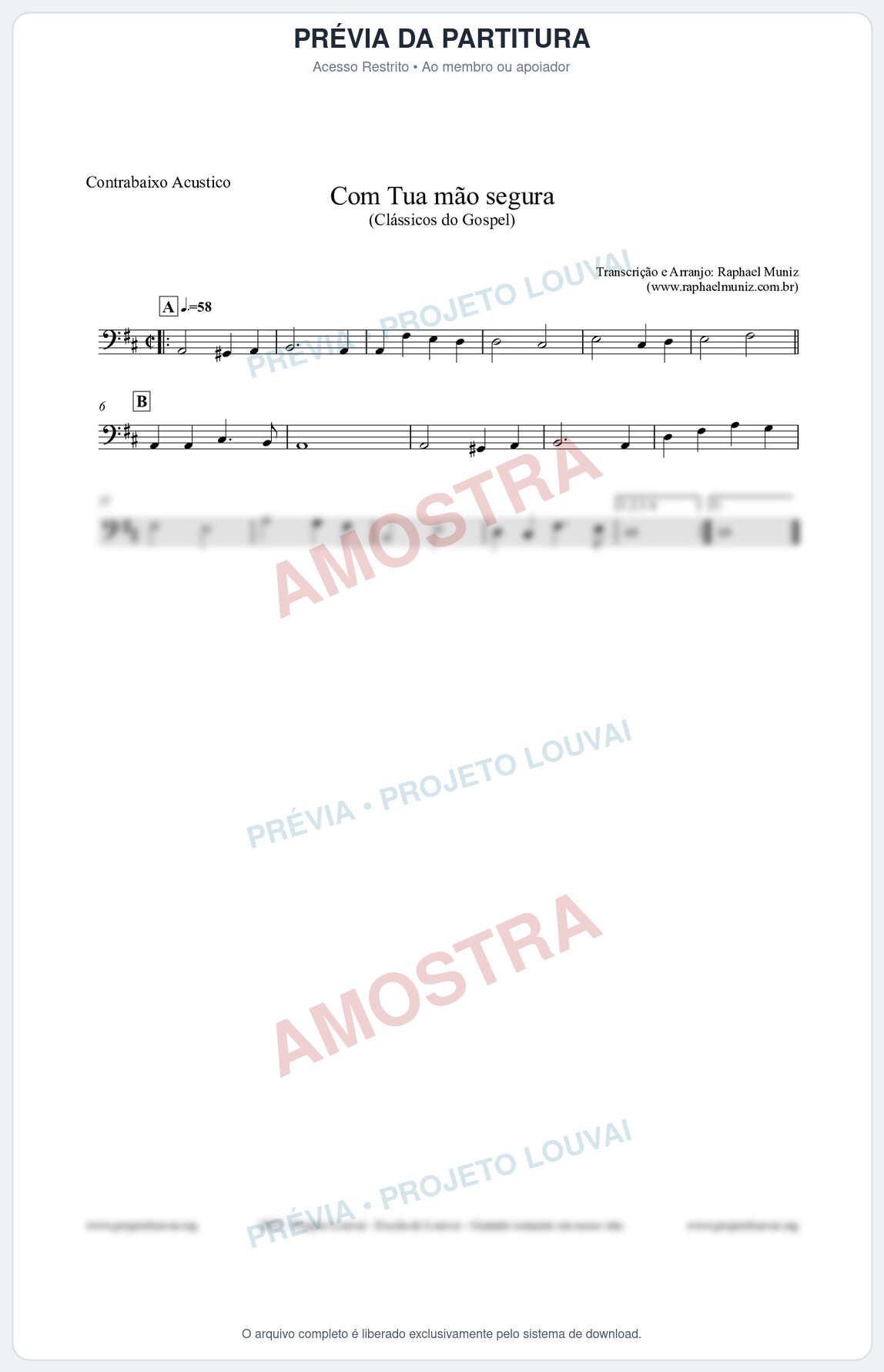 Prévia protegida da primeira página da partitura Partitura para Contrabaixo Acústico - Com tua mão segura - Harpa Cristã nº33 - Clássicos do Gospel