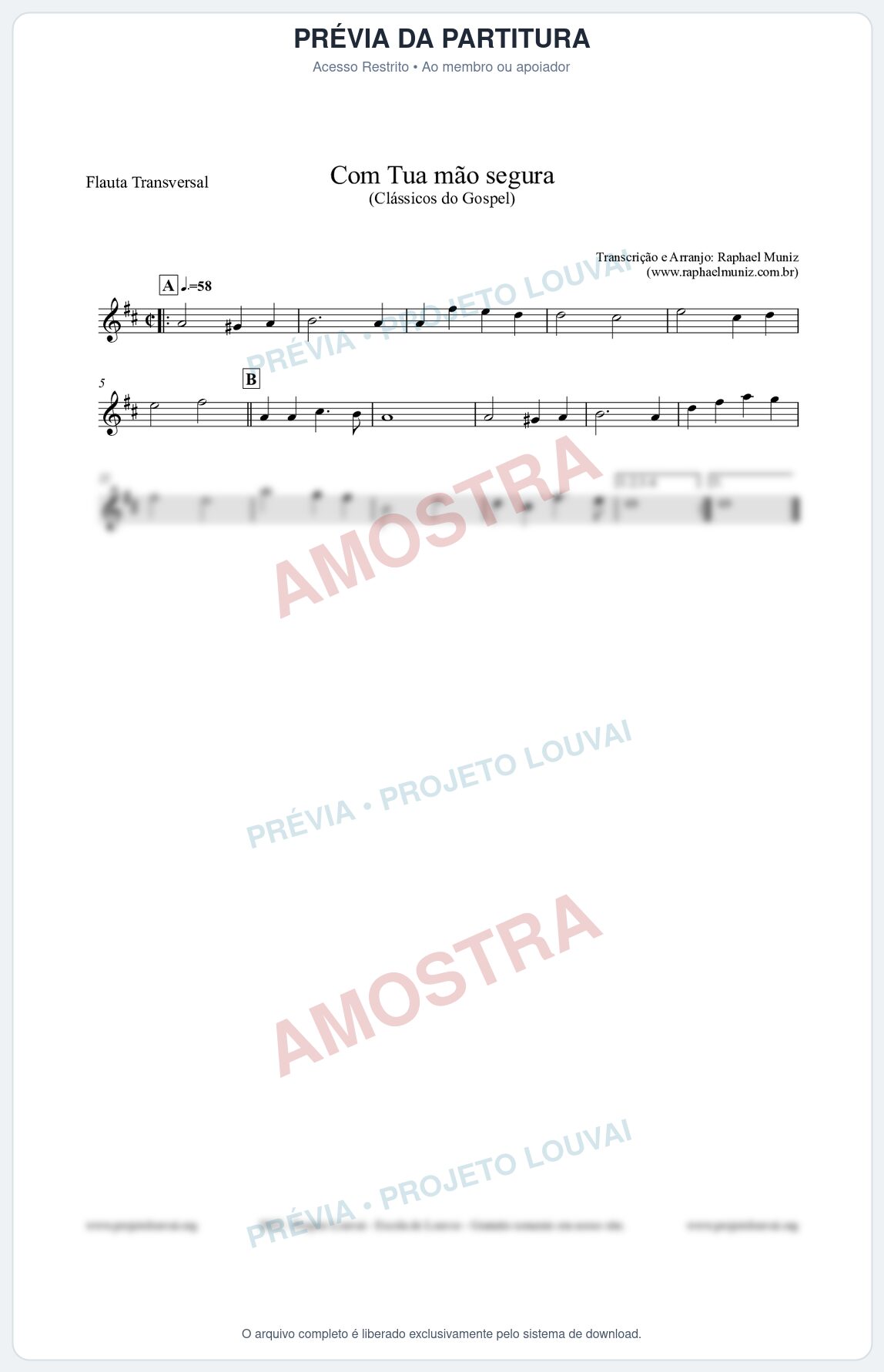 Prévia protegida da primeira página da partitura Partitura para Flauta Transversal - Com tua mão segura - Harpa Cristã nº33 - Clássicos do Gospel