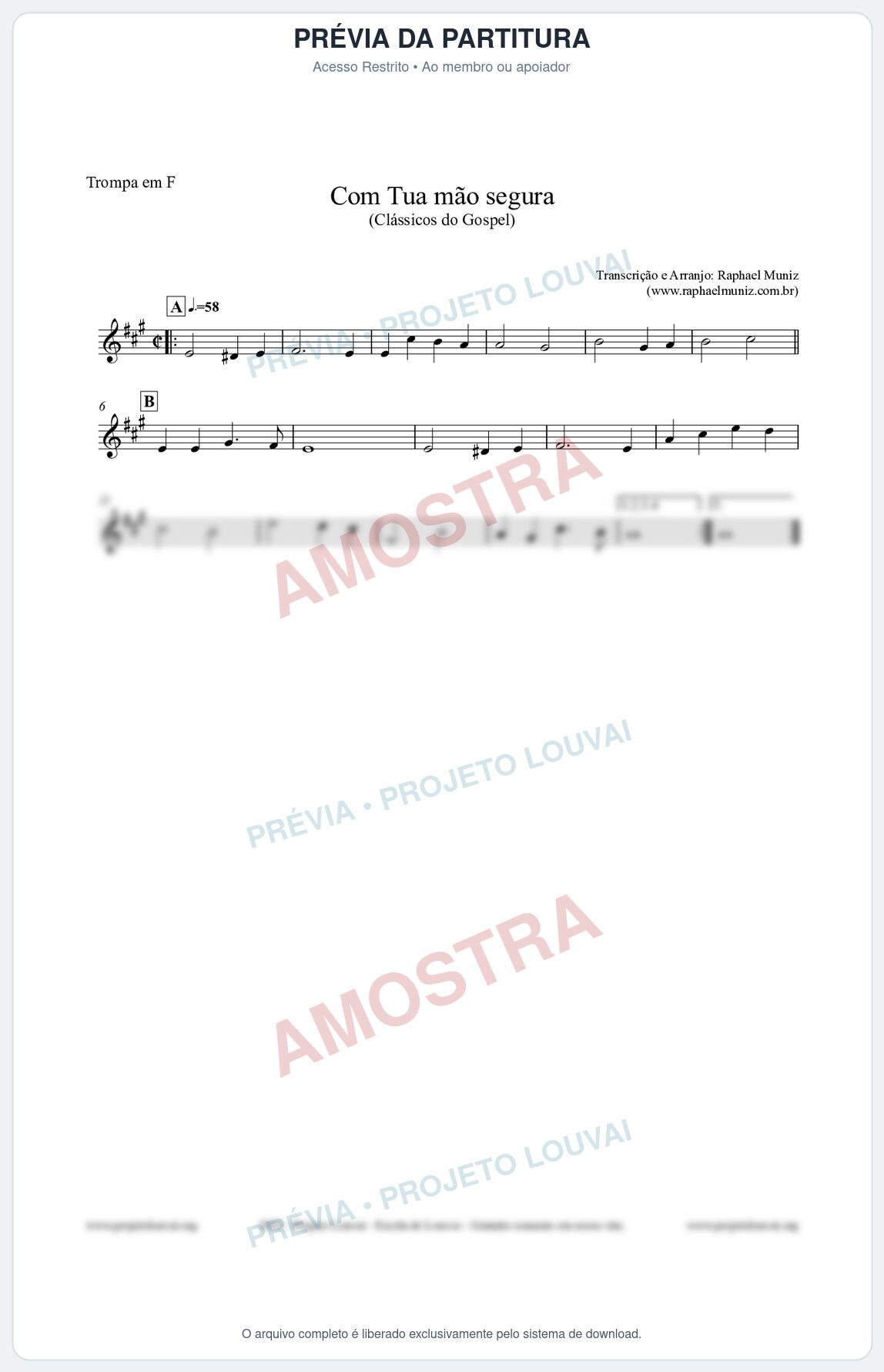 Prévia protegida da primeira página da partitura Partitura para Trompa em F - Com tua mão segura - Harpa Cristã nº33 - Clássicos do Gospel