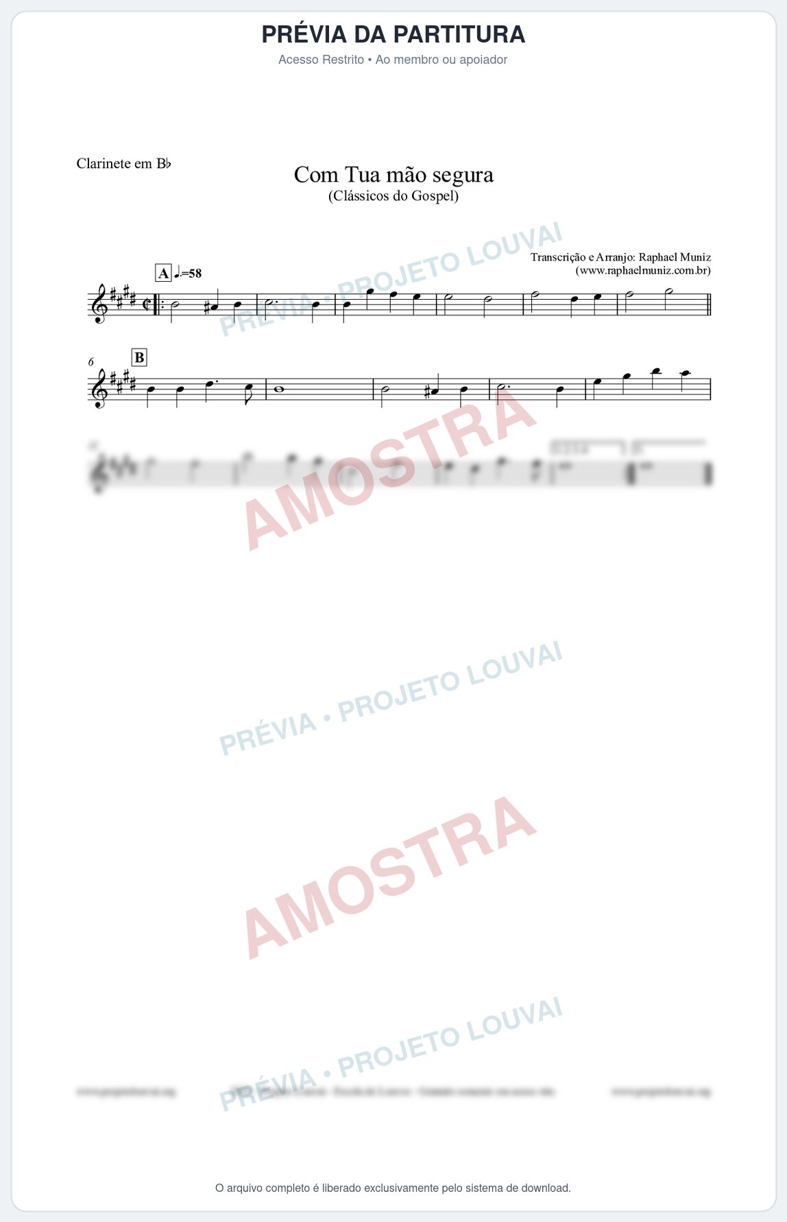 Prévia protegida da primeira página da partitura Partitura para Clarinete em Bb - Com tua mão segura - Harpa Cristã nº33 - Clássicos do Gospel