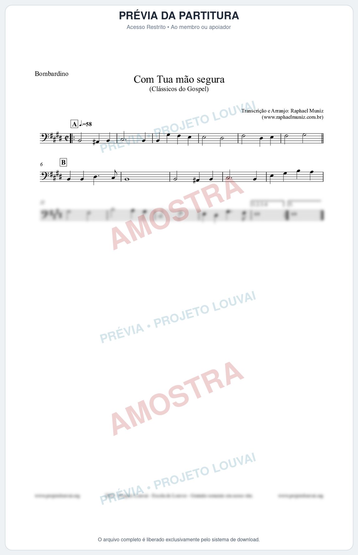 Prévia protegida da primeira página da partitura Partitura para Bombardino - Com tua mão segura - Harpa Cristã nº33 - Clássicos do Gospel