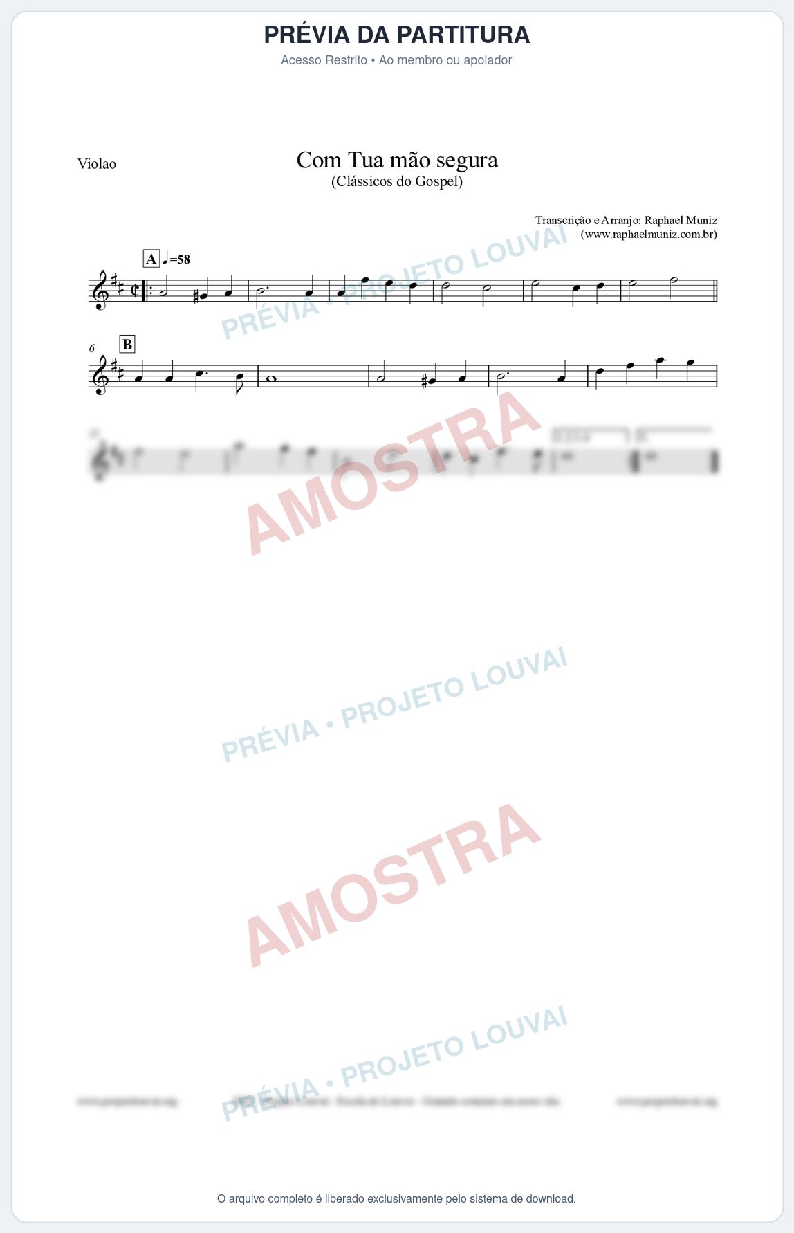 Prévia protegida da primeira página da partitura Partitura para Violão - Com tua mão segura - Harpa Cristã nº33 - Clássicos do Gospel
