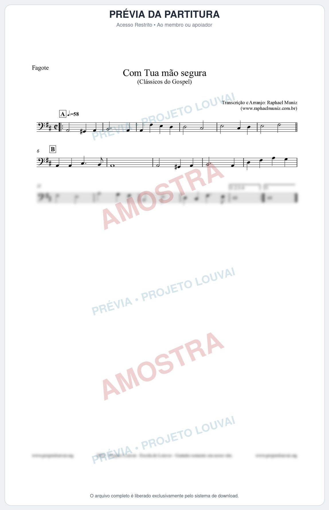 Prévia protegida da primeira página da partitura Partitura para Fagote - Com tua mão segura - Harpa Cristã nº33 - Clássicos do Gospel