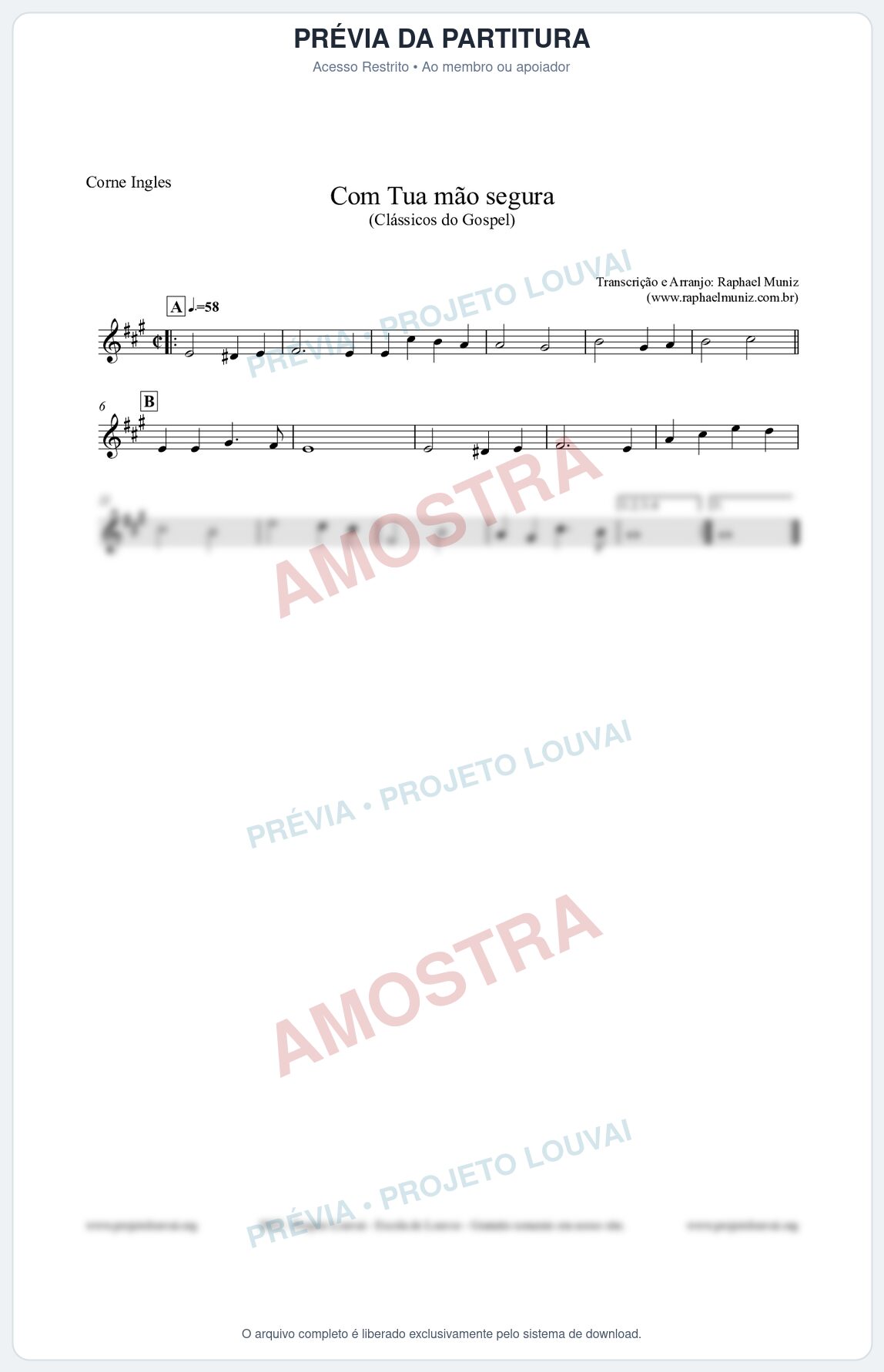 Prévia protegida da primeira página da partitura Partitura para Corne Inglês - Com tua mão segura - Harpa Cristã nº33 - Clássicos do Gospel