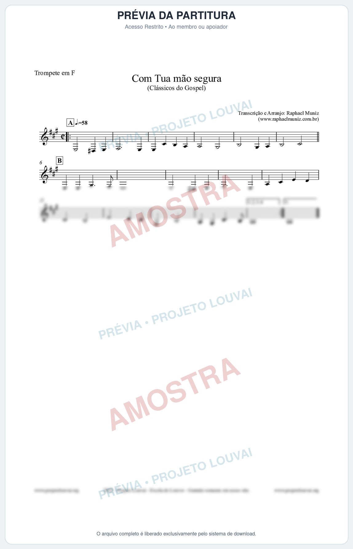 Prévia protegida da primeira página da partitura Partitura para Trompete em F - Com tua mão segura - Harpa Cristã nº33 - Clássicos do Gospel