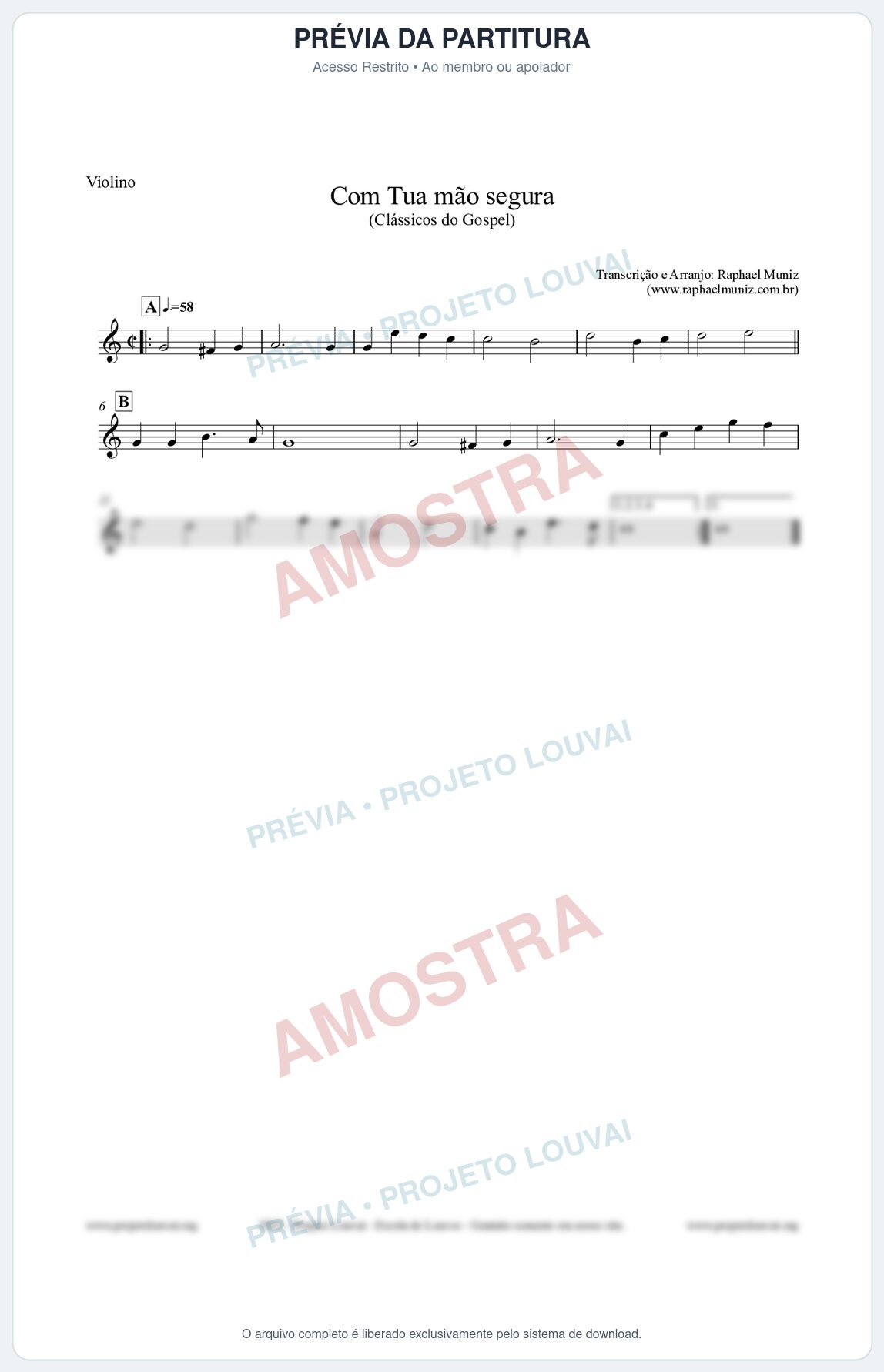 Prévia protegida da primeira página da partitura Partitura para Violino - Com tua mão segura - Harpa Cristã nº33 - Clássicos do Gospel