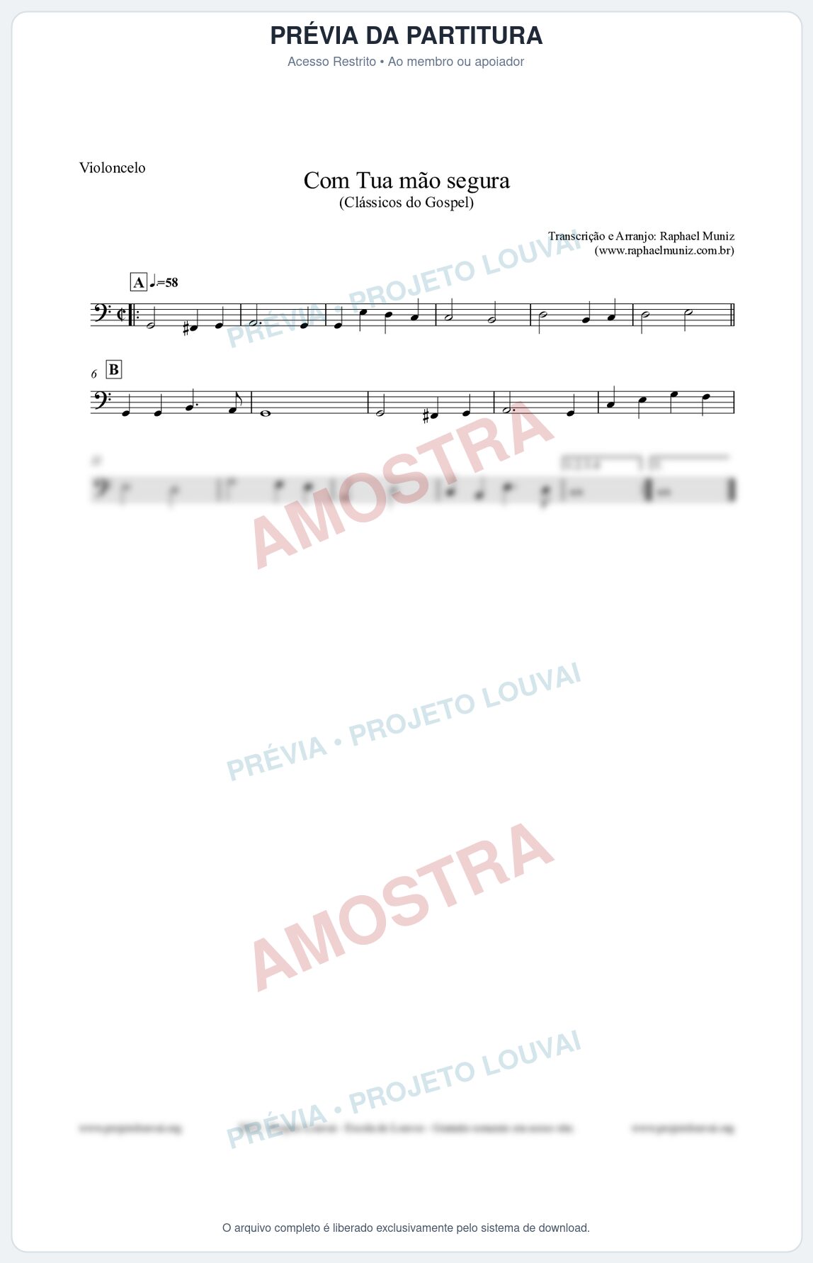 Prévia protegida da primeira página da partitura Partitura para Violoncelo - Com tua mão segura - Harpa Cristã nº33 - Clássicos do Gospel