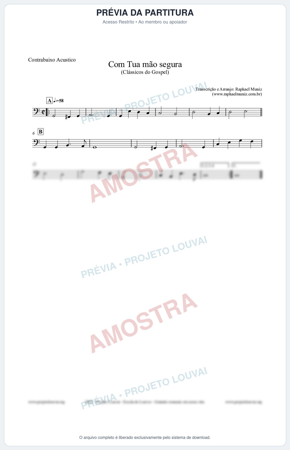 Prévia protegida da primeira página da partitura Partitura para Contrabaixo Acústico - Com tua mão segura - Harpa Cristã nº33 - Clássicos do Gospel