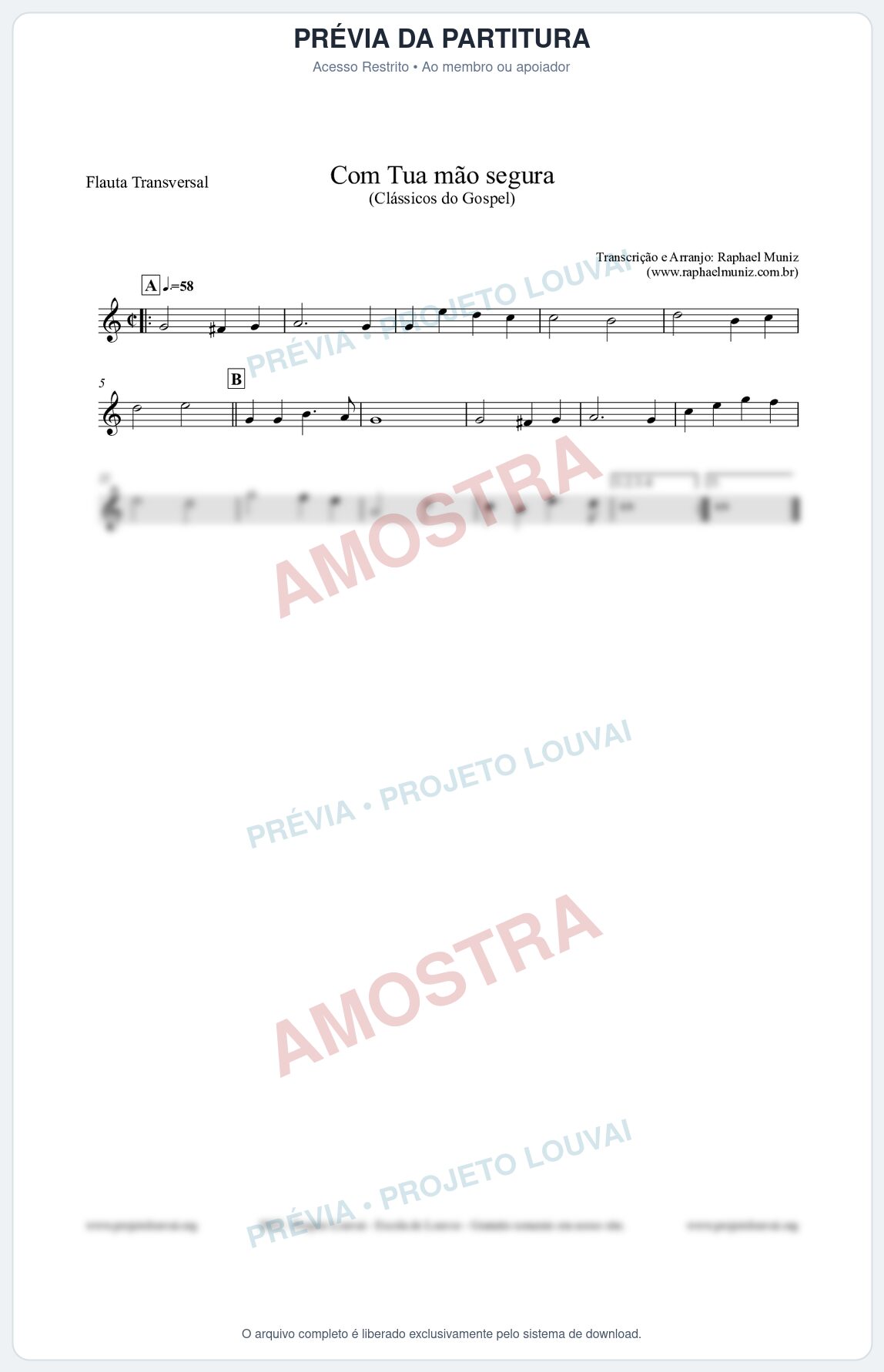 Prévia protegida da primeira página da partitura Partitura para Flauta Transversal - Com tua mão segura - Harpa Cristã nº33 - Clássicos do Gospel