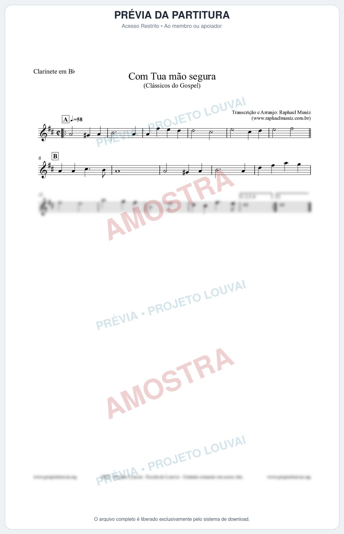 Prévia protegida da primeira página da partitura Partitura para Clarinete em Bb - Com tua mão segura - Harpa Cristã nº33 - Clássicos do Gospel