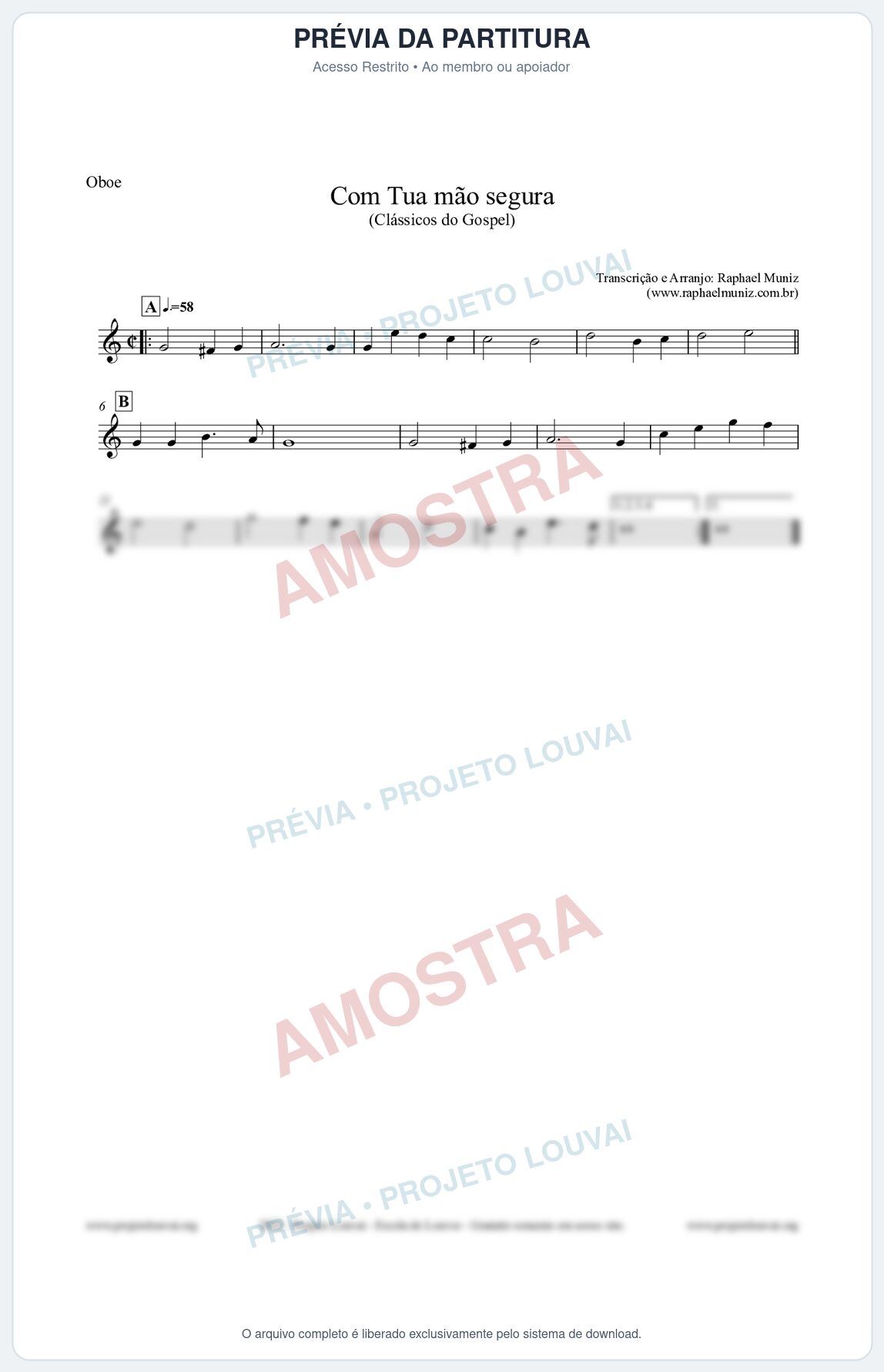 Prévia protegida da primeira página da partitura Partitura para Oboé - Com tua mão segura - Harpa Cristã nº33 - Clássicos do Gospel