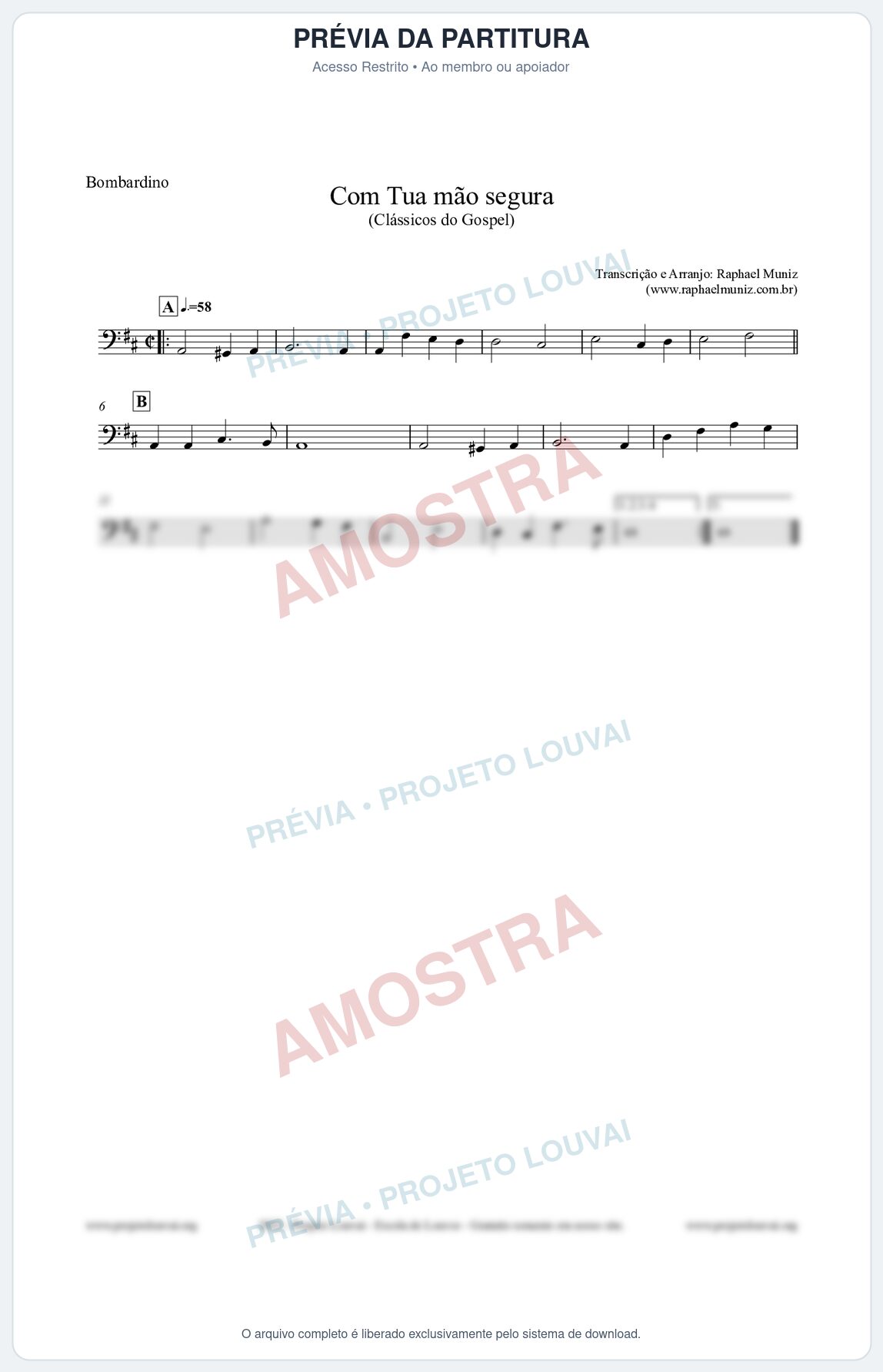 Prévia protegida da primeira página da partitura Partitura para Bombardino - Com tua mão segura - Harpa Cristã nº33 - Clássicos do Gospel