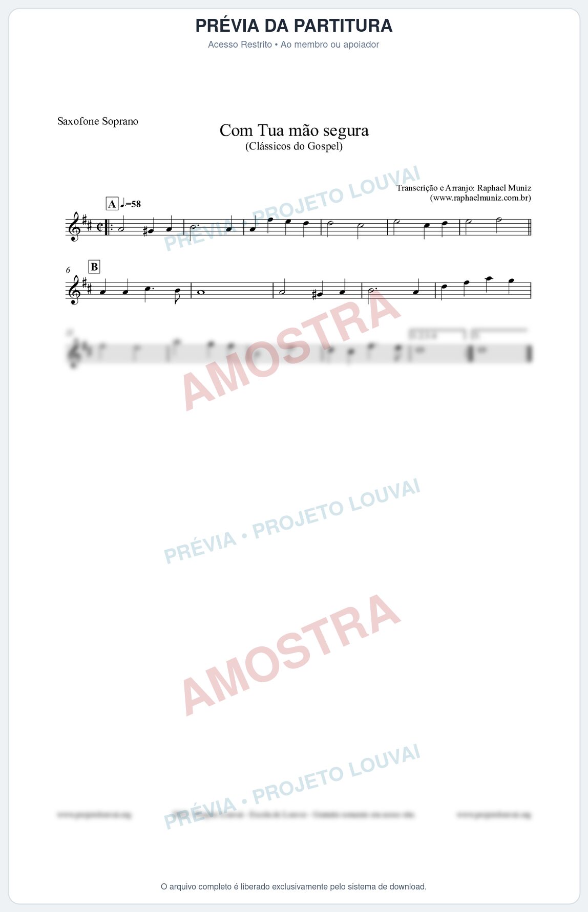 Prévia protegida da primeira página da partitura Partitura para Saxofone Soprano - Com tua mão segura - Harpa Cristã nº33 - Clássicos do Gospel
