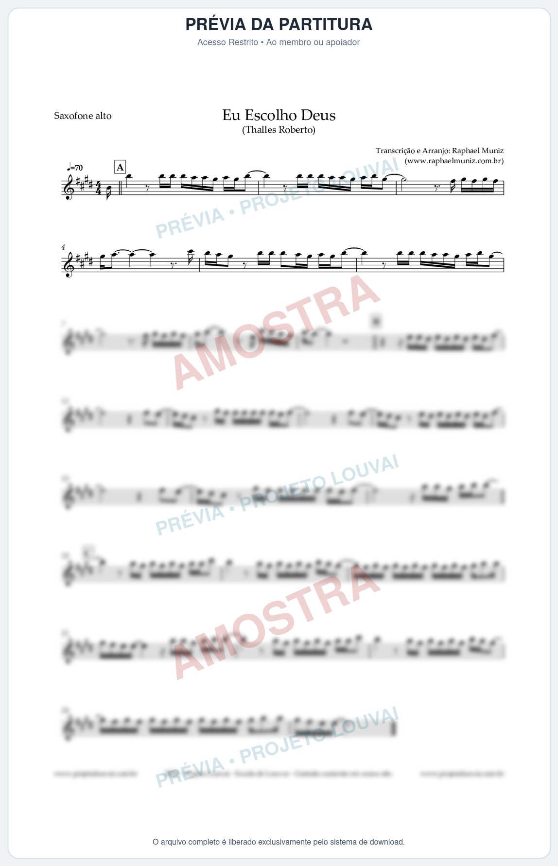 Prévia protegida da primeira página da partitura Partitura para Saxofone Alto - Eu Escolho Deus - Thalles Roberto
