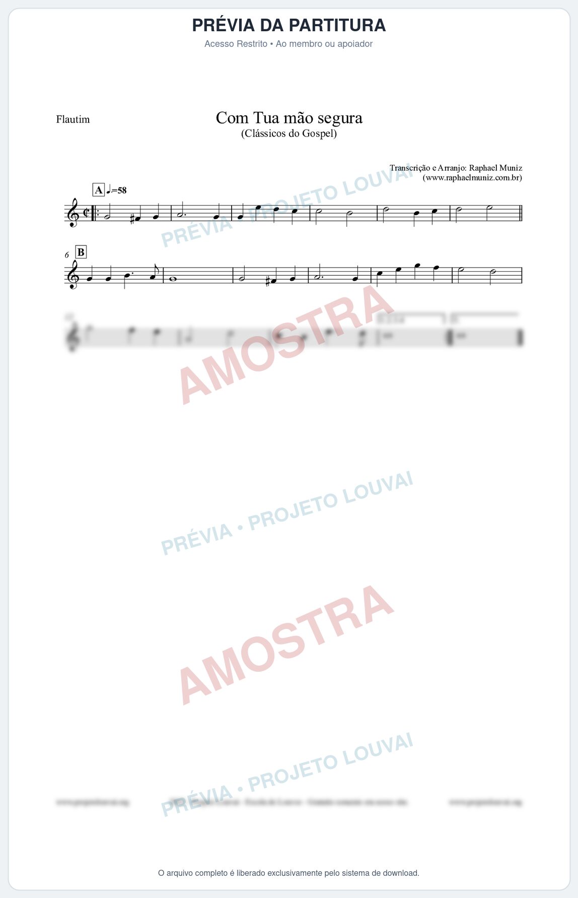 Prévia protegida da primeira página da partitura Partitura para Flautim - Com tua mão segura - Harpa Cristã nº33 - Clássicos do Gospel