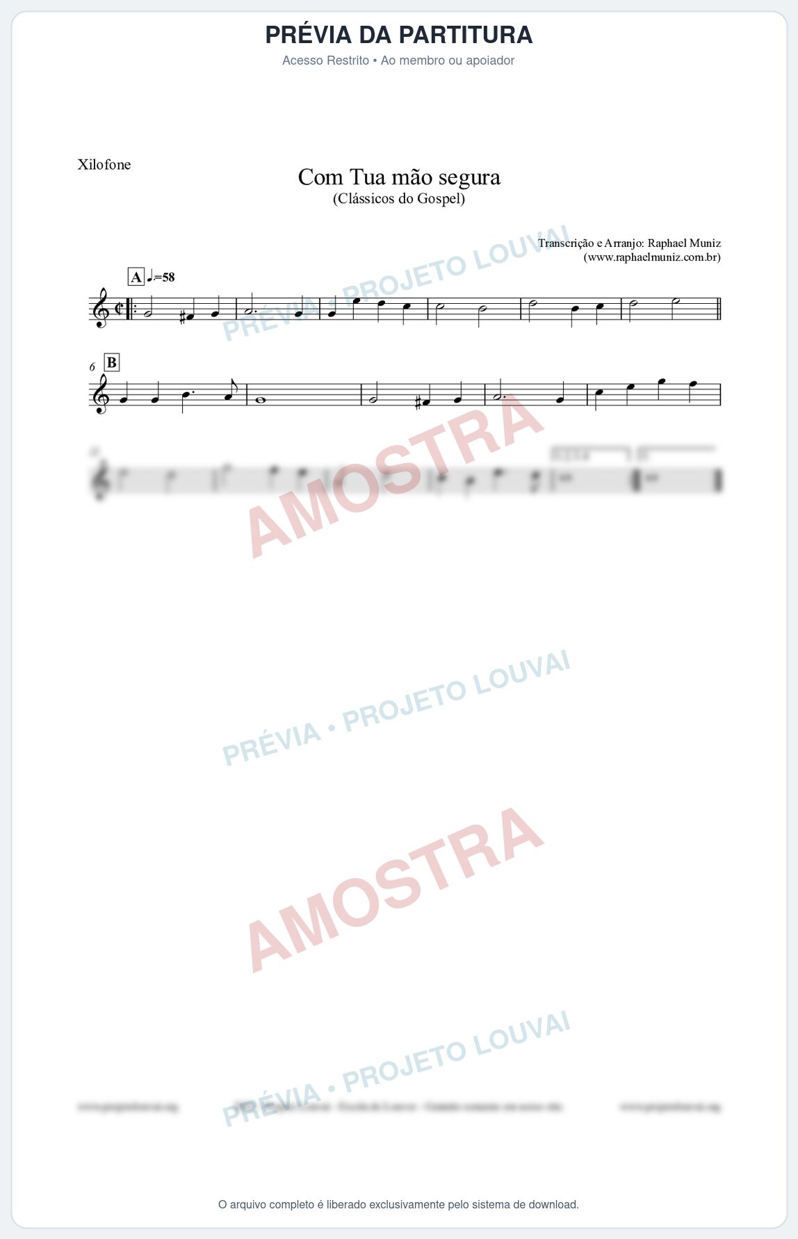 Prévia protegida da primeira página da partitura Partitura para Xilofone - Com tua mão segura - Harpa Cristã nº33 - Clássicos do Gospel