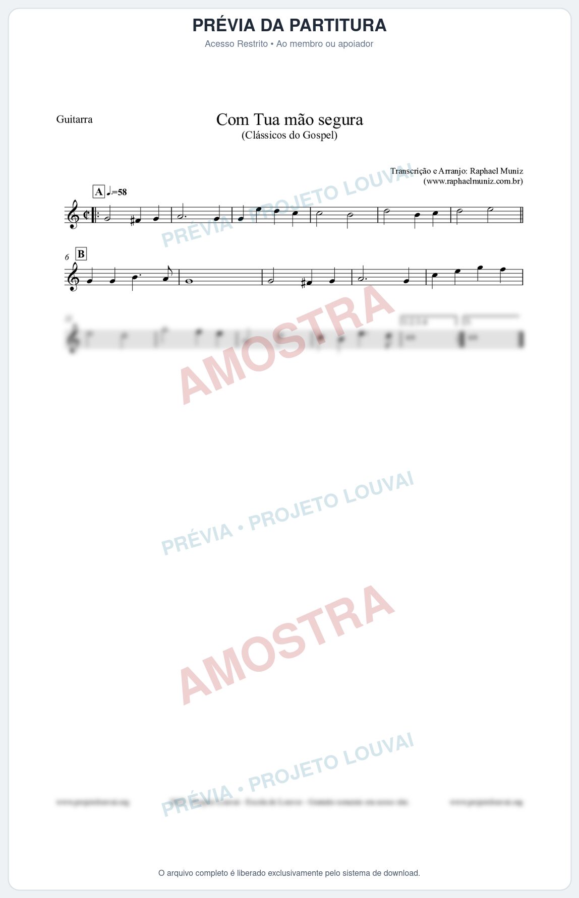 Prévia protegida da primeira página da partitura Partitura para Guitarra - Com tua mão segura - Harpa Cristã nº33 - Clássicos do Gospel