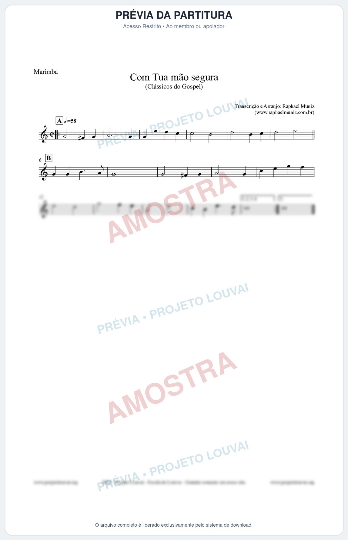 Prévia protegida da primeira página da partitura Partitura para Marimba - Com tua mão segura - Harpa Cristã nº33 - Clássicos do Gospel