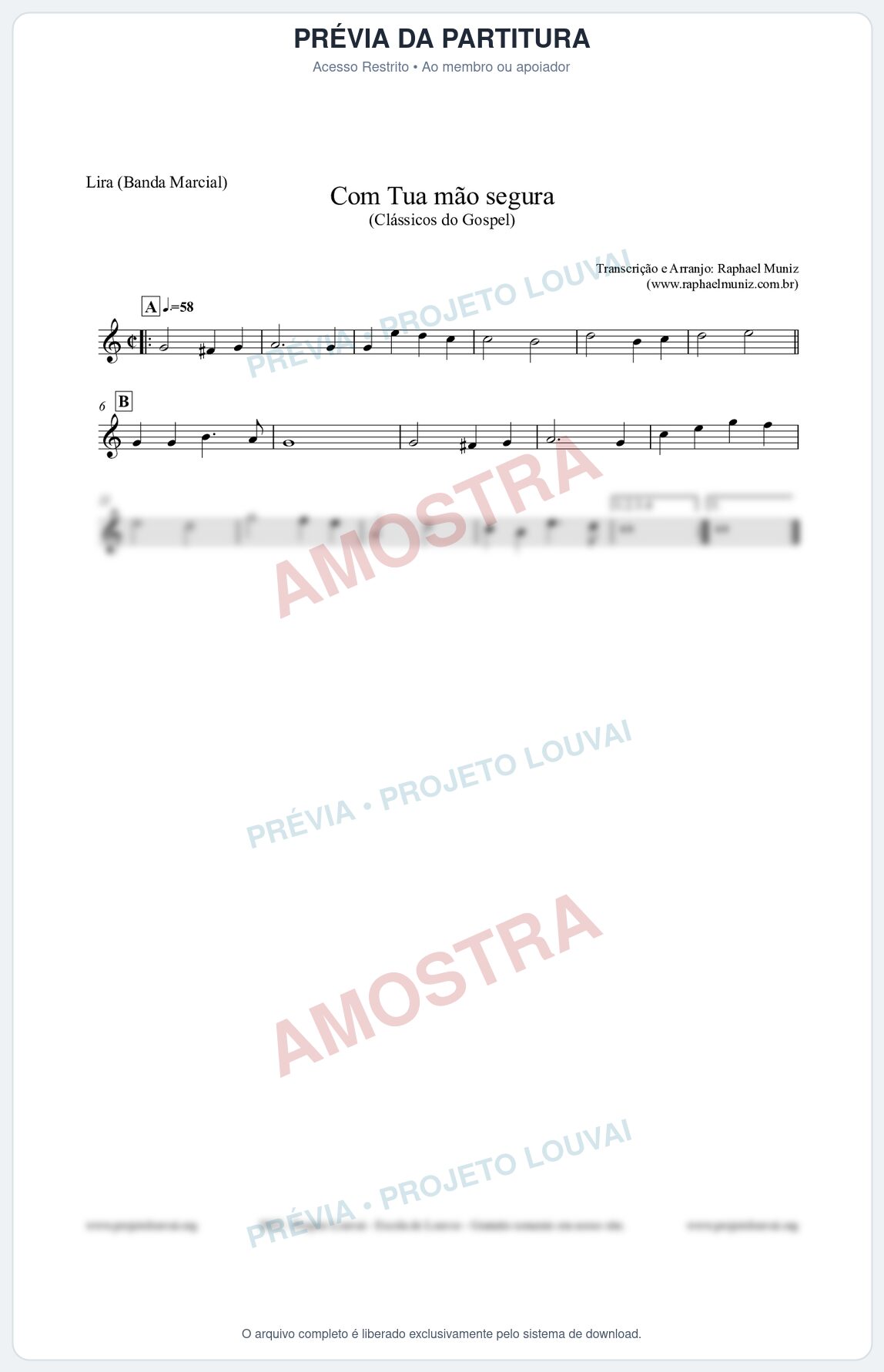 Prévia protegida da primeira página da partitura Partitura para Lira (Banda Marcial) - Com tua mão segura - Harpa Cristã nº33 - Clássicos do Gospel
