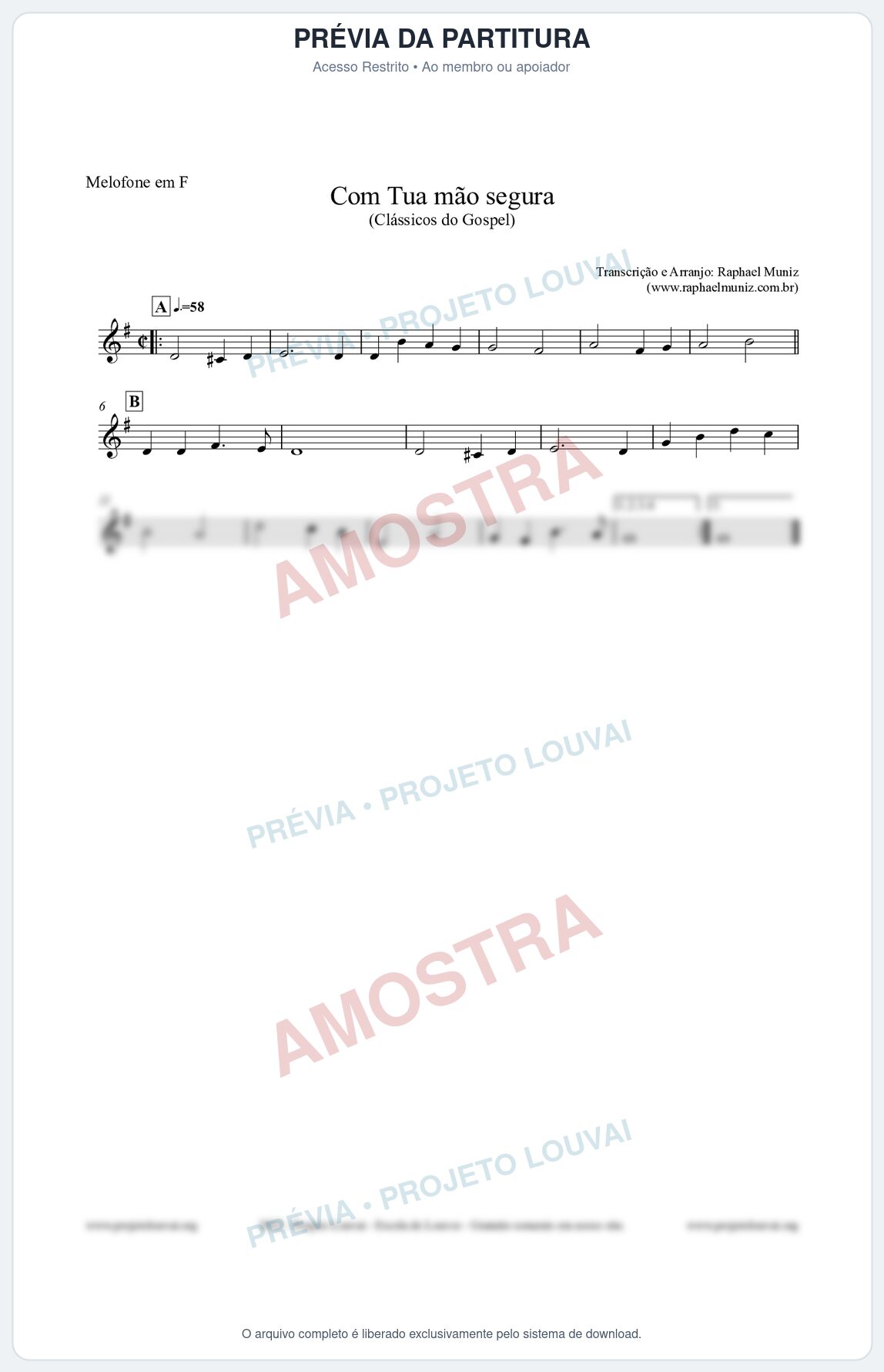 Prévia protegida da primeira página da partitura Partitura para Melofone em F - Com tua mão segura - Harpa Cristã nº33 - Clássicos do Gospel