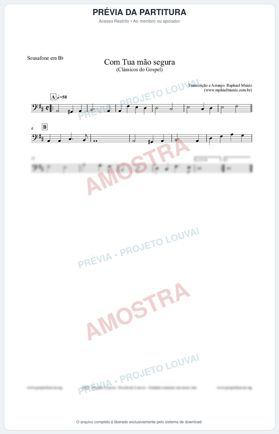 Prévia protegida da primeira página da partitura Partitura para Sousafone em Bb - Com tua mão segura - Harpa Cristã nº33 - Clássicos do Gospel