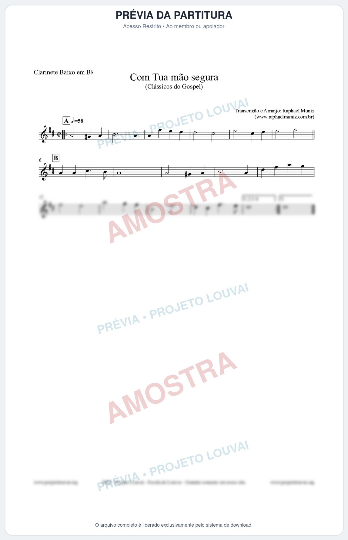 Prévia protegida da primeira página da partitura Partitura para Clarinete Baixo em Bb - Com tua mão segura - Harpa Cristã nº33 - Clássicos do Gospel