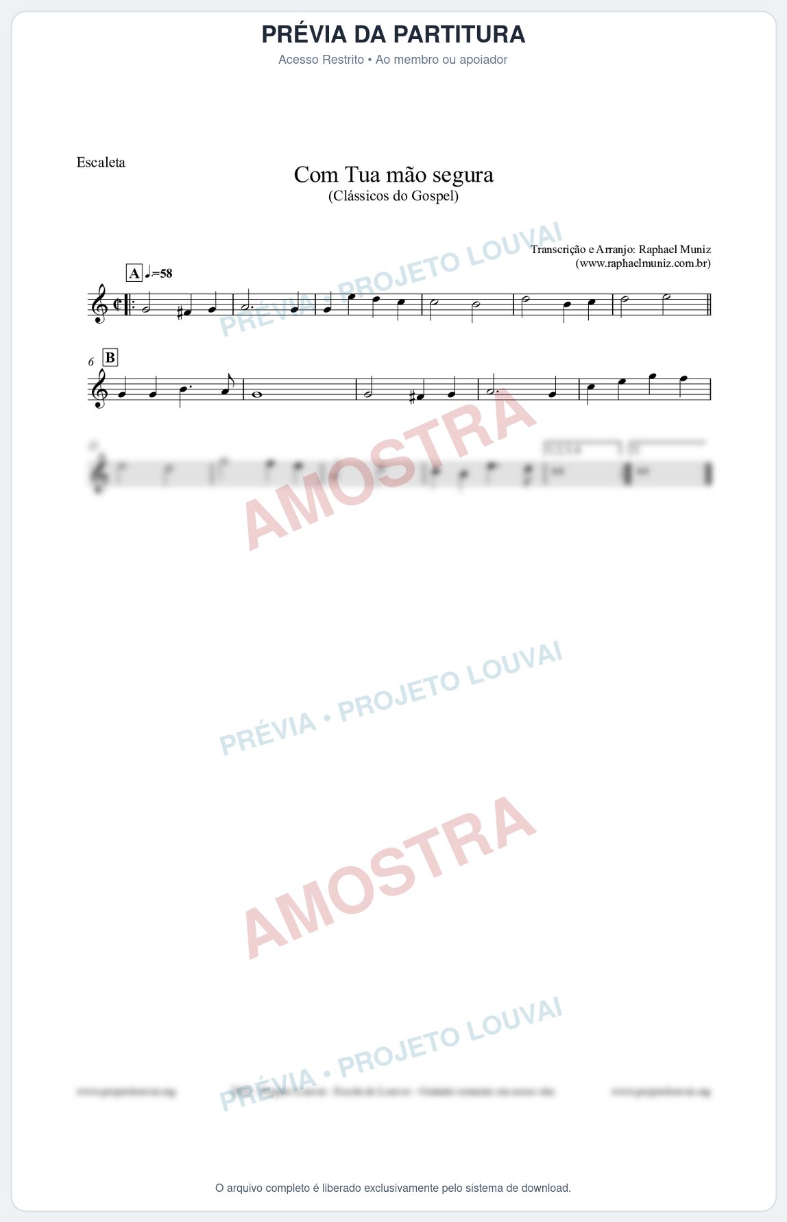 Prévia protegida da primeira página da partitura Partitura para Escaleta - Com tua mão segura - Harpa Cristã nº33 - Clássicos do Gospel