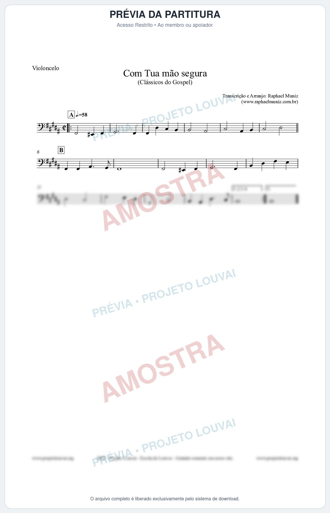 Prévia protegida da primeira página da partitura Partitura para Violoncelo - Com tua mão segura - Harpa Cristã nº33 - Clássicos do Gospel