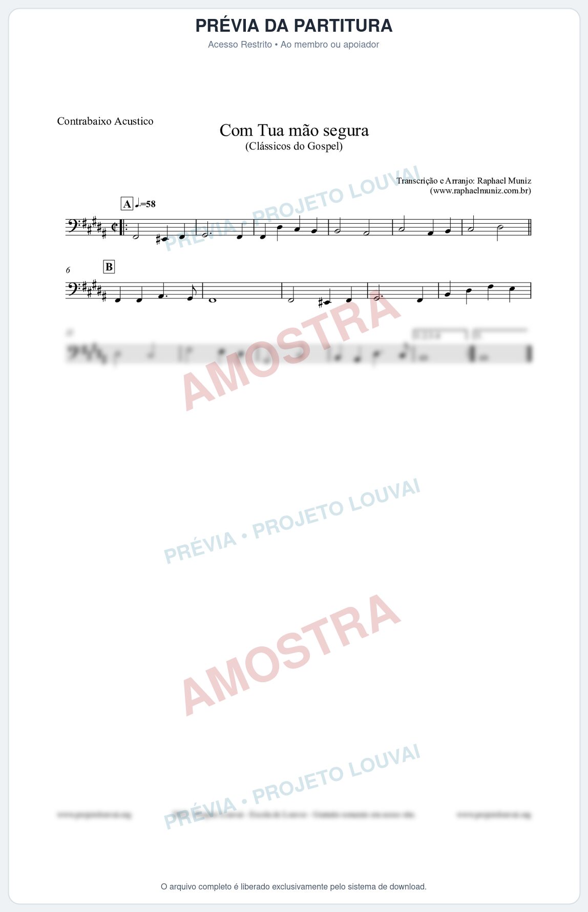 Prévia protegida da primeira página da partitura Partitura para Contrabaixo Acústico - Com tua mão segura - Harpa Cristã nº33 - Clássicos do Gospel