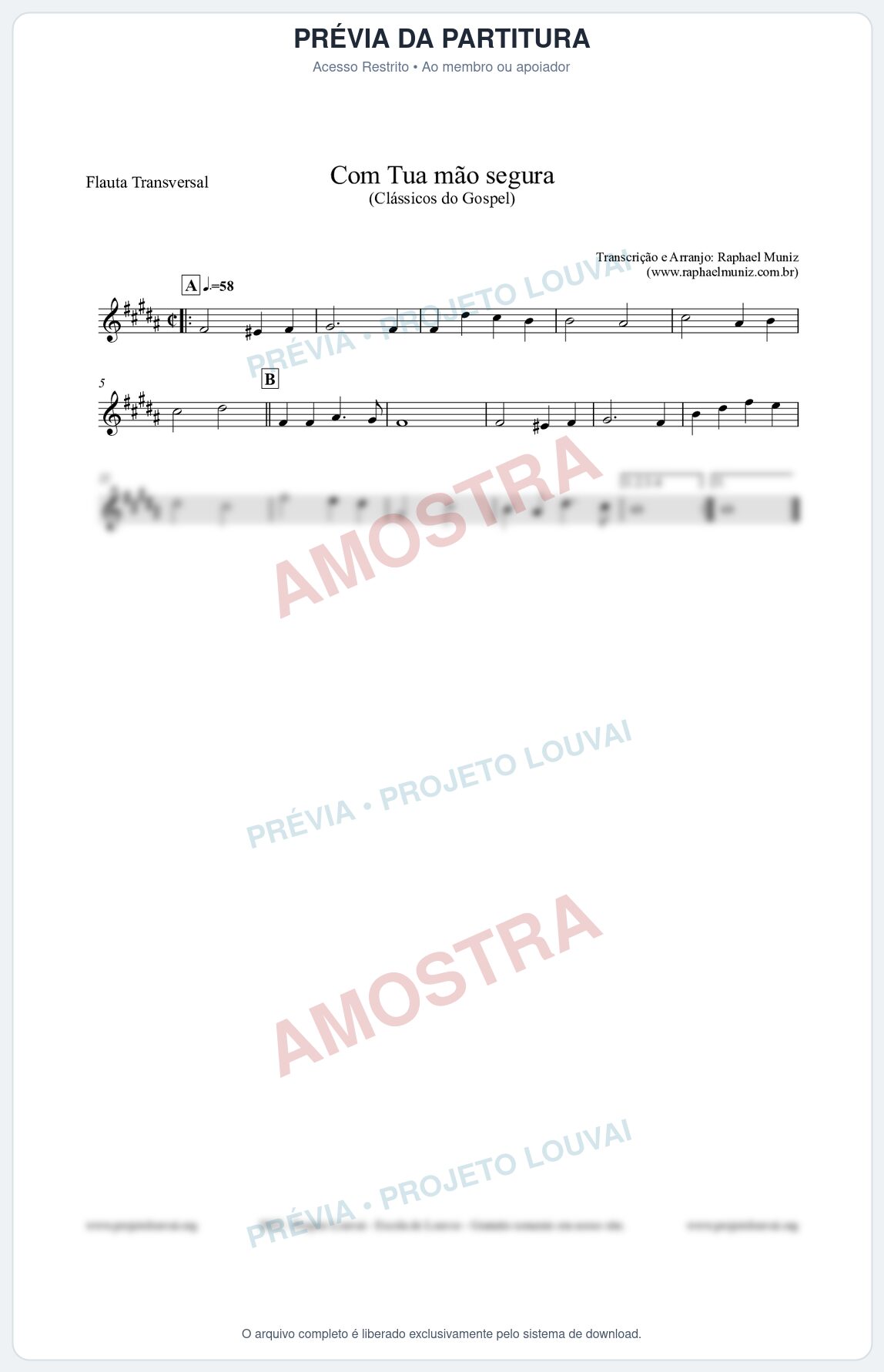 Prévia protegida da primeira página da partitura Partitura para Flauta Transversal - Com tua mão segura - Harpa Cristã nº33 - Clássicos do Gospel