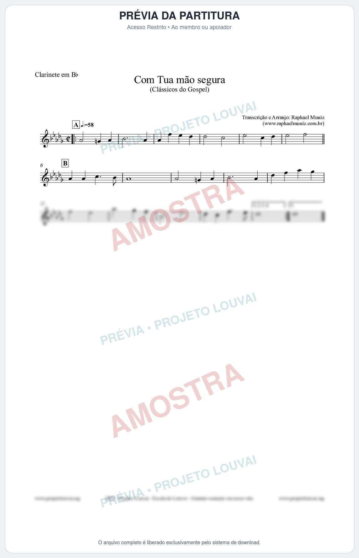 Prévia protegida da primeira página da partitura Partitura para Clarinete em Bb - Com tua mão segura - Harpa Cristã nº33 - Clássicos do Gospel