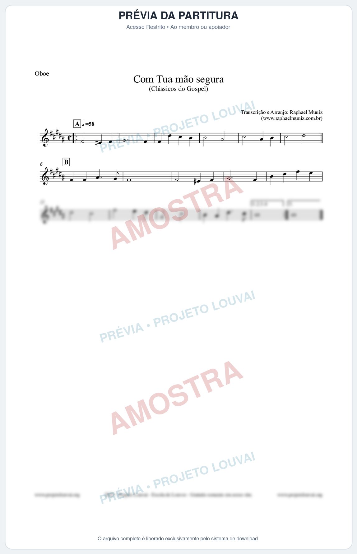 Prévia protegida da primeira página da partitura Partitura para Oboé - Com tua mão segura - Harpa Cristã nº33 - Clássicos do Gospel