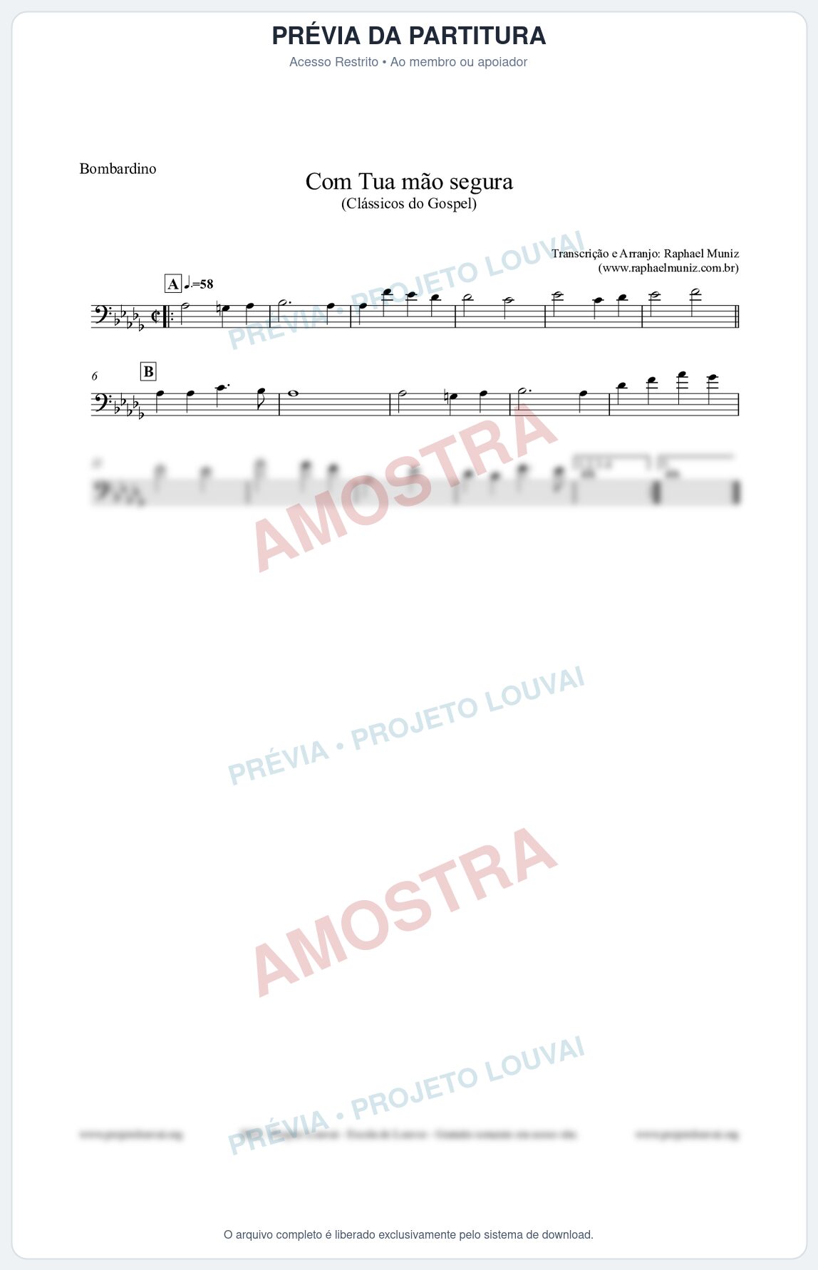 Prévia protegida da primeira página da partitura Partitura para Bombardino - Com tua mão segura - Harpa Cristã nº33 - Clássicos do Gospel