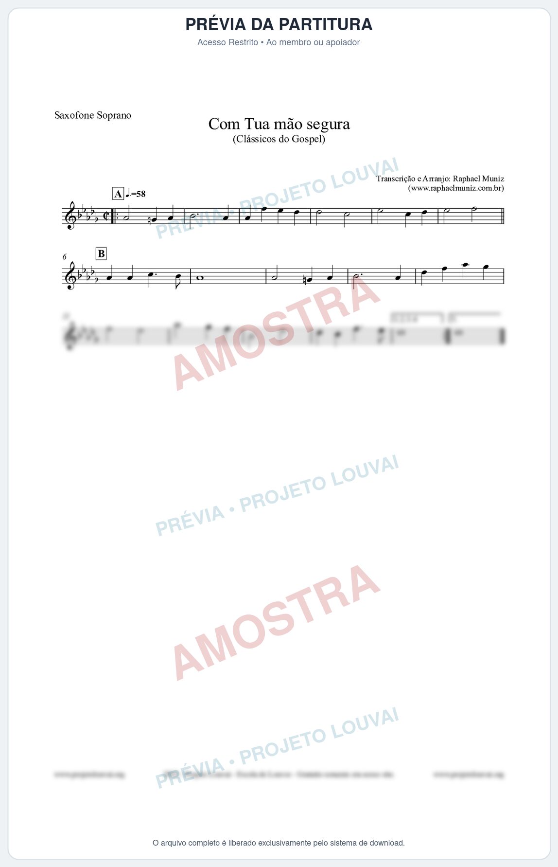 Prévia protegida da primeira página da partitura Partitura para Saxofone Soprano - Com tua mão segura - Harpa Cristã nº33 - Clássicos do Gospel