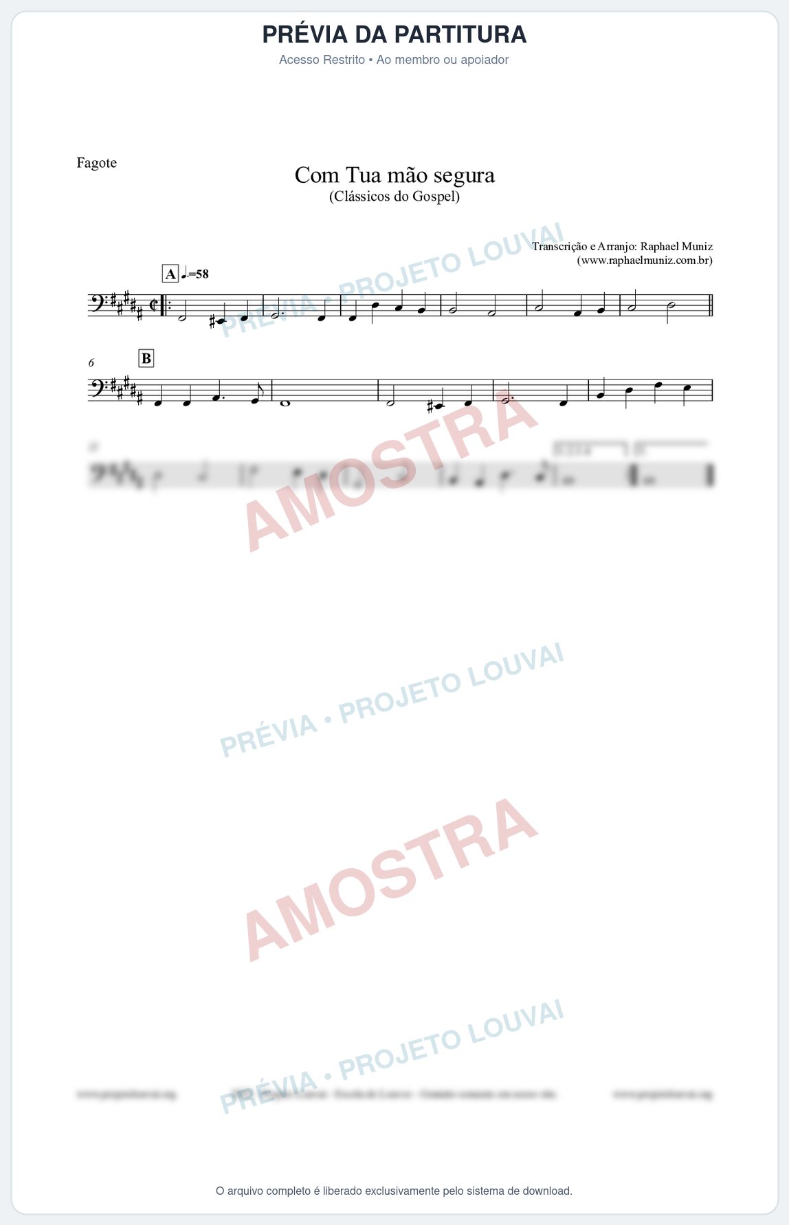 Prévia protegida da primeira página da partitura Partitura para Fagote - Com tua mão segura - Harpa Cristã nº33 - Clássicos do Gospel