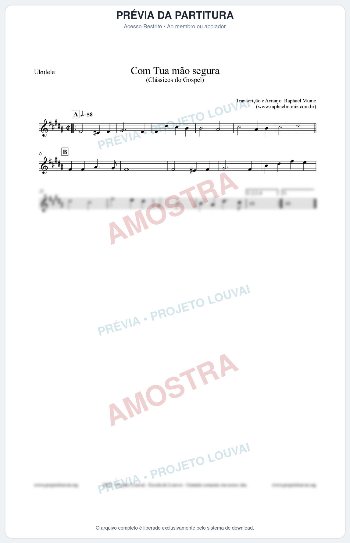 Prévia protegida da primeira página da partitura Partitura para Ukulele - Com tua mão segura - Harpa Cristã nº33 - Clássicos do Gospel