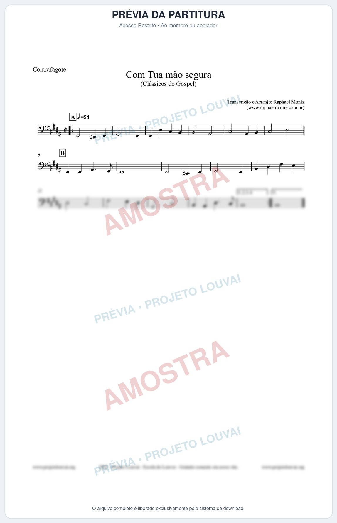 Prévia protegida da primeira página da partitura Partitura para Contrafagote - Com tua mão segura - Harpa Cristã nº33 - Clássicos do Gospel