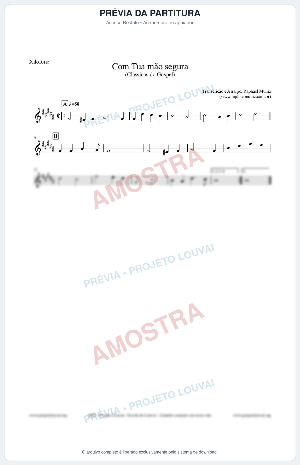 Prévia protegida da primeira página da partitura Partitura para Xilofone - Com tua mão segura - Harpa Cristã nº33 - Clássicos do Gospel