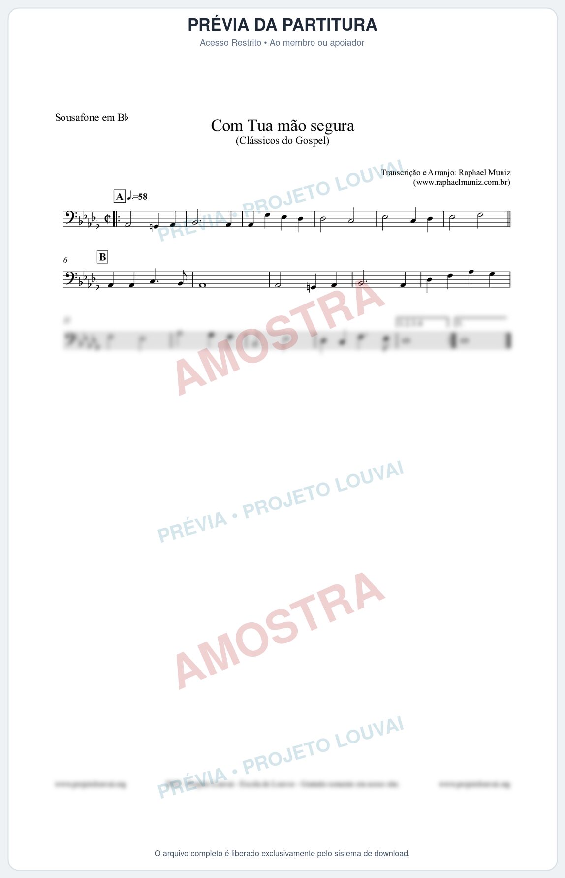 Prévia protegida da primeira página da partitura Partitura para Sousafone em Bb - Com tua mão segura - Harpa Cristã nº33 - Clássicos do Gospel