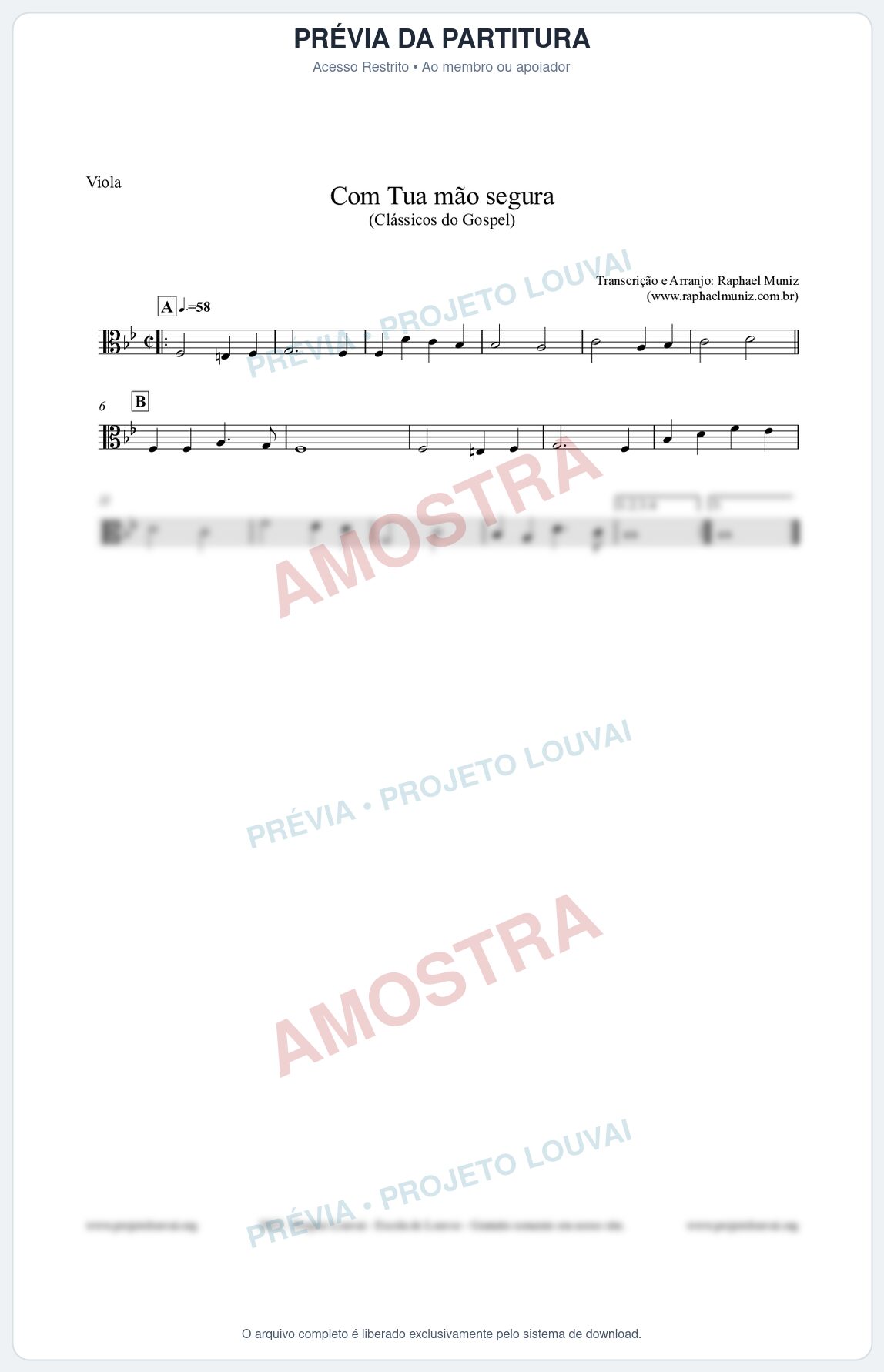 Prévia protegida da primeira página da partitura Partitura para Viola - Com tua mão segura - Harpa Cristã nº33 - Clássicos do Gospel