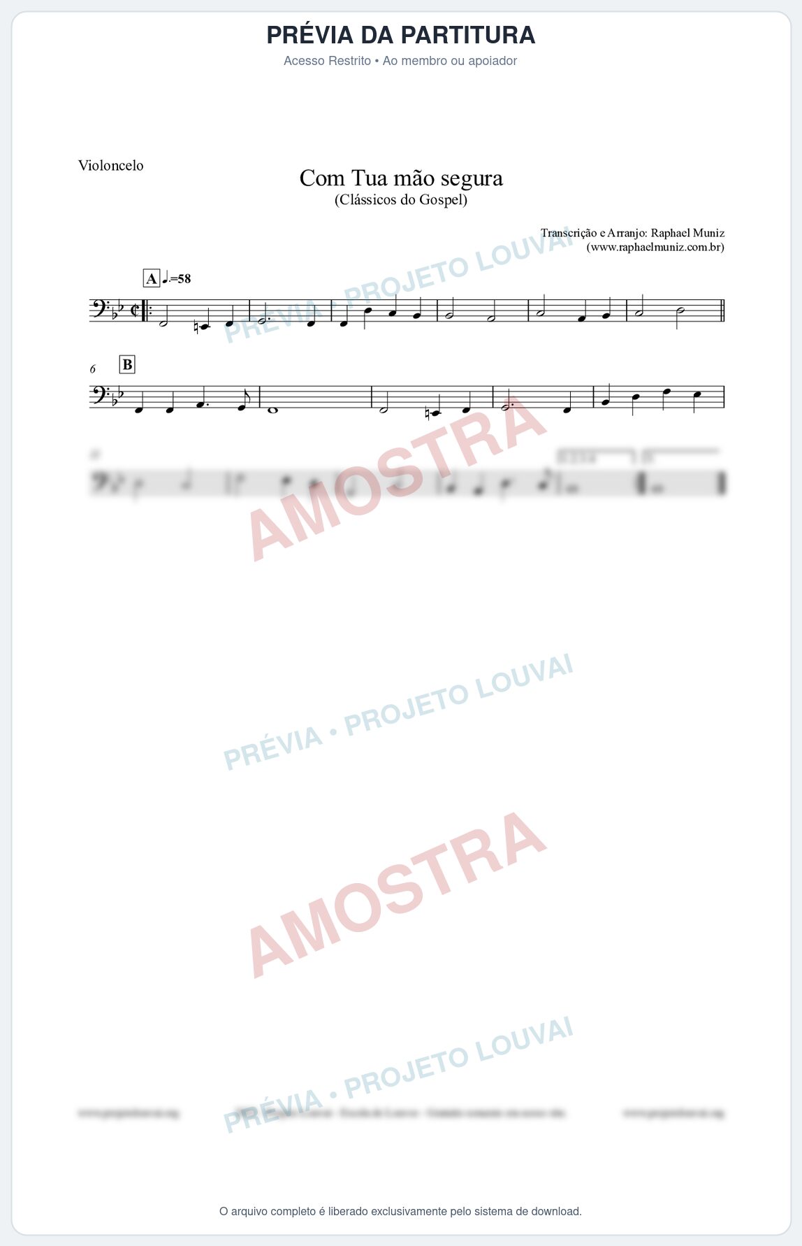 Prévia protegida da primeira página da partitura Partitura para Violoncelo - Com tua mão segura - Harpa Cristã nº33 - Clássicos do Gospel