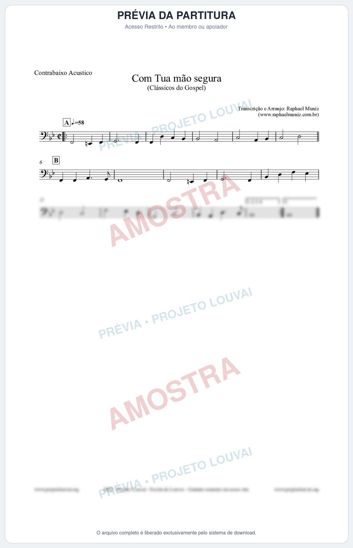 Prévia protegida da primeira página da partitura Partitura para Contrabaixo Acústico - Com tua mão segura - Harpa Cristã nº33 - Clássicos do Gospel