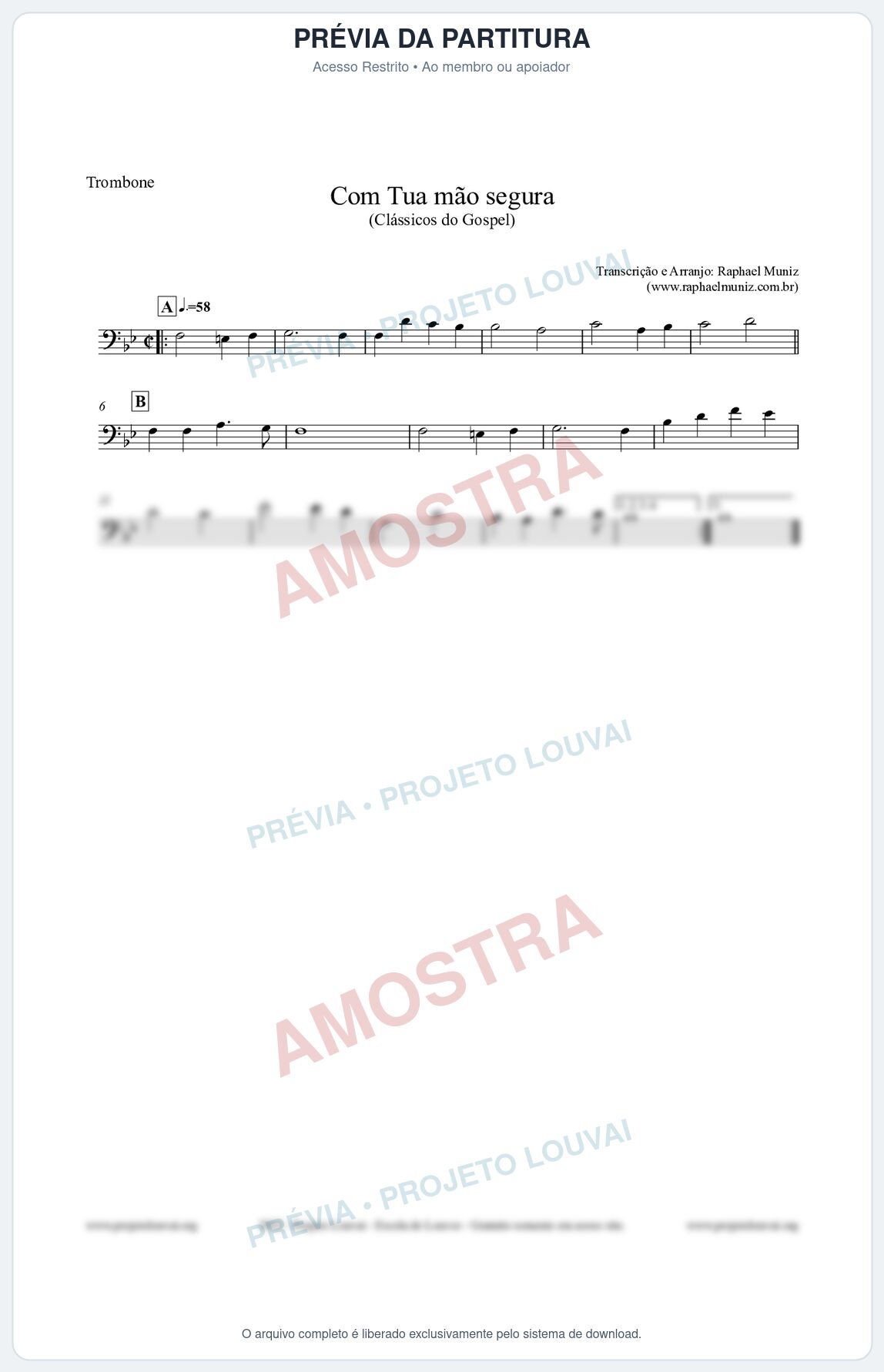Prévia protegida da primeira página da partitura Partitura para Trombone - Com tua mão segura - Harpa Cristã nº33 - Clássicos do Gospel