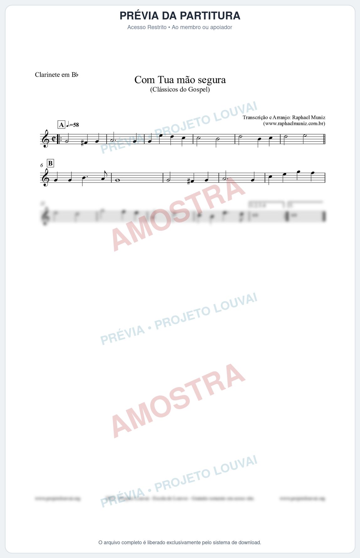 Prévia protegida da primeira página da partitura Partitura para Clarinete em Bb - Com tua mão segura - Harpa Cristã nº33 - Clássicos do Gospel