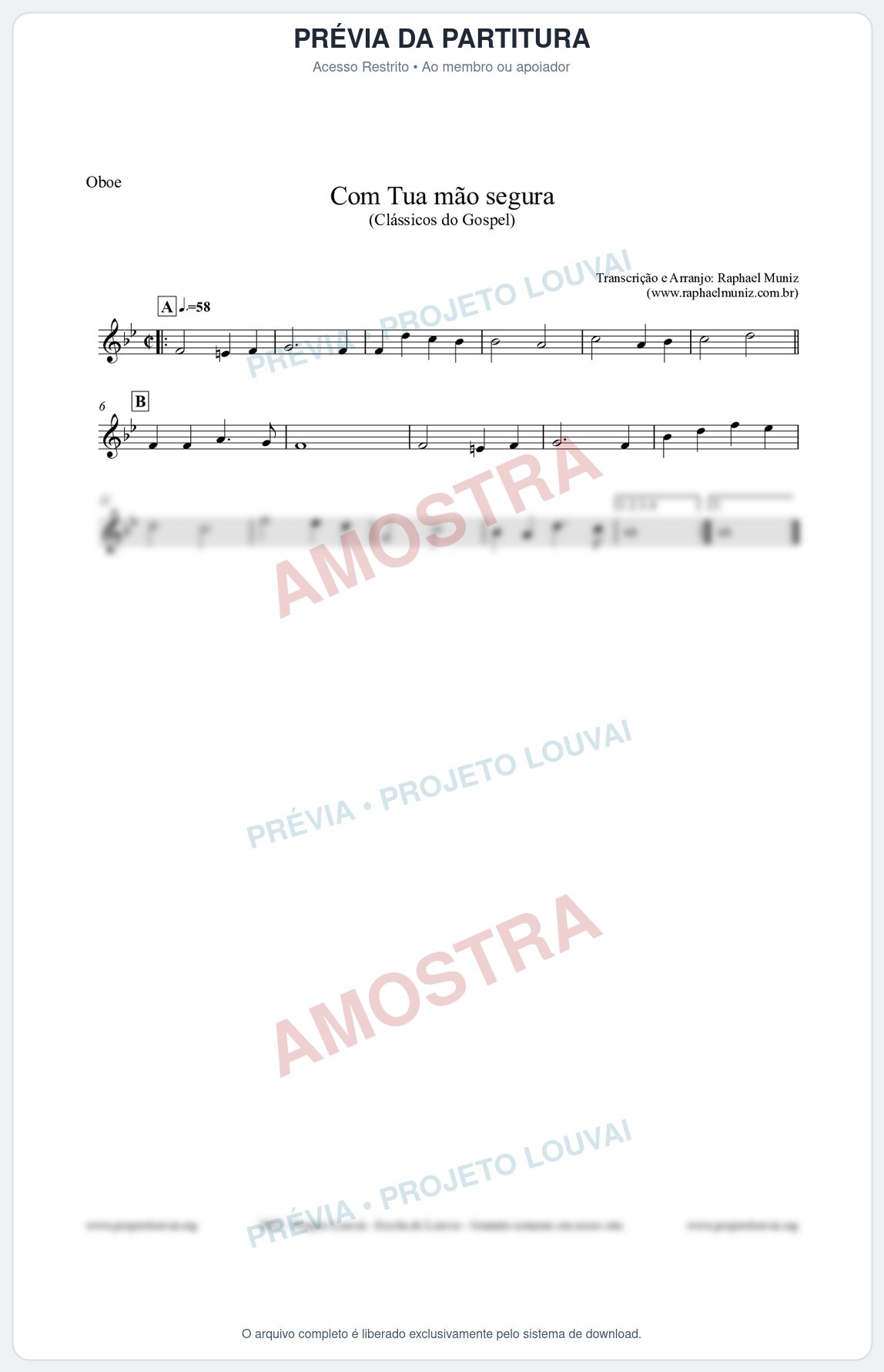 Prévia protegida da primeira página da partitura Partitura para Oboé - Com tua mão segura - Harpa Cristã nº33 - Clássicos do Gospel